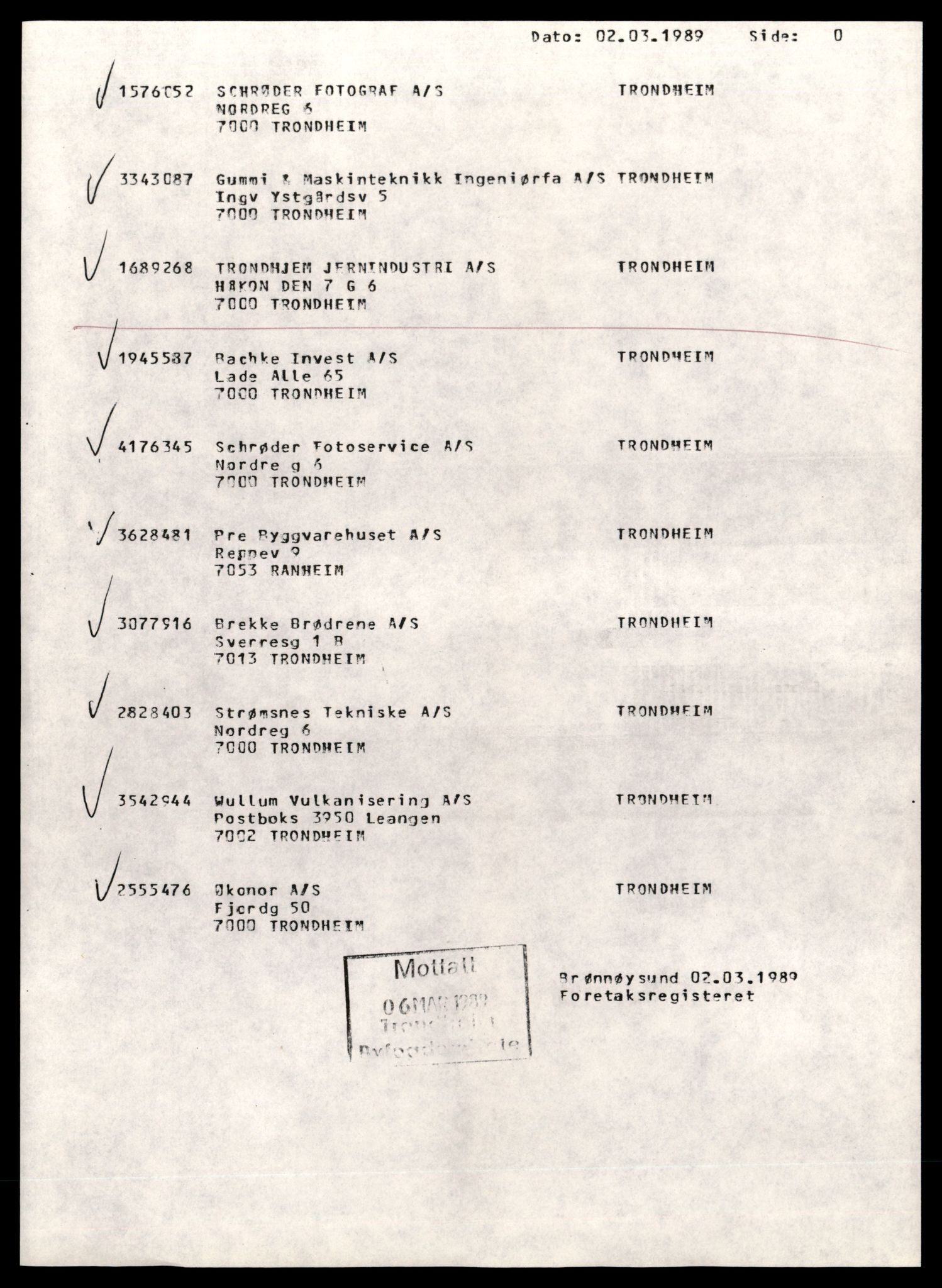 Trondheim byfogd, AV/SAT-A-0003/2/J/Jd/Jdd/L0056: Aksjeselskap, Tro-Trø, 1944-1990, p. 1