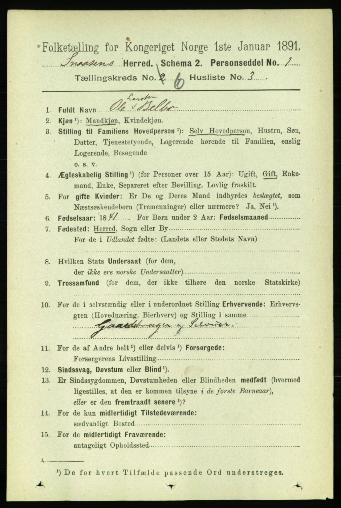 RA, 1891 census for 1736 Snåsa, 1891, p. 1903