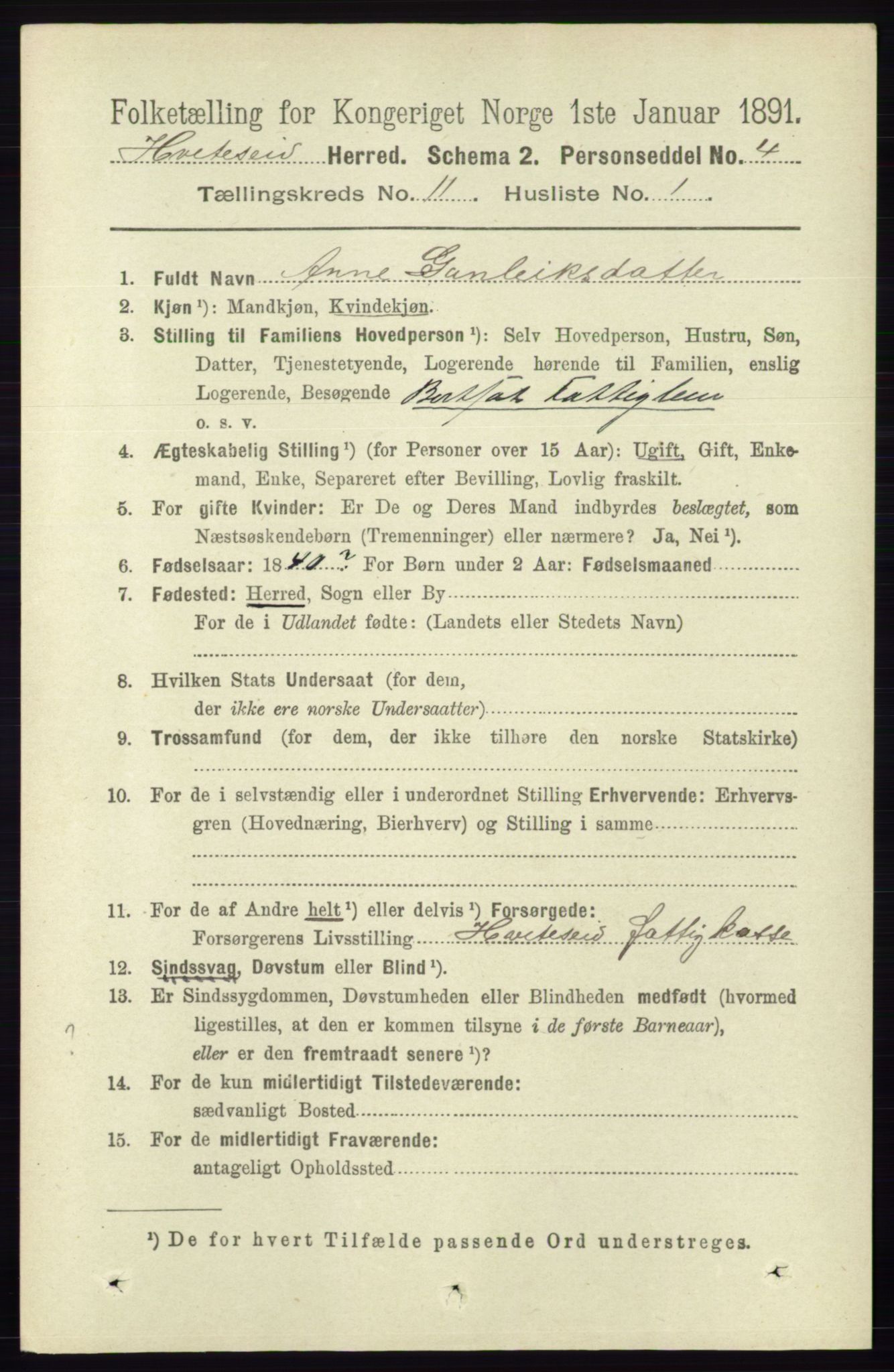 RA, 1891 census for 0829 Kviteseid, 1891, p. 2554