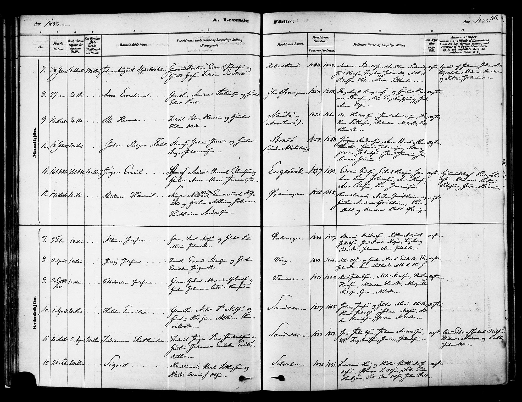 Ministerialprotokoller, klokkerbøker og fødselsregistre - Nordland, SAT/A-1459/834/L0507: Parish register (official) no. 834A05, 1878-1892, p. 66