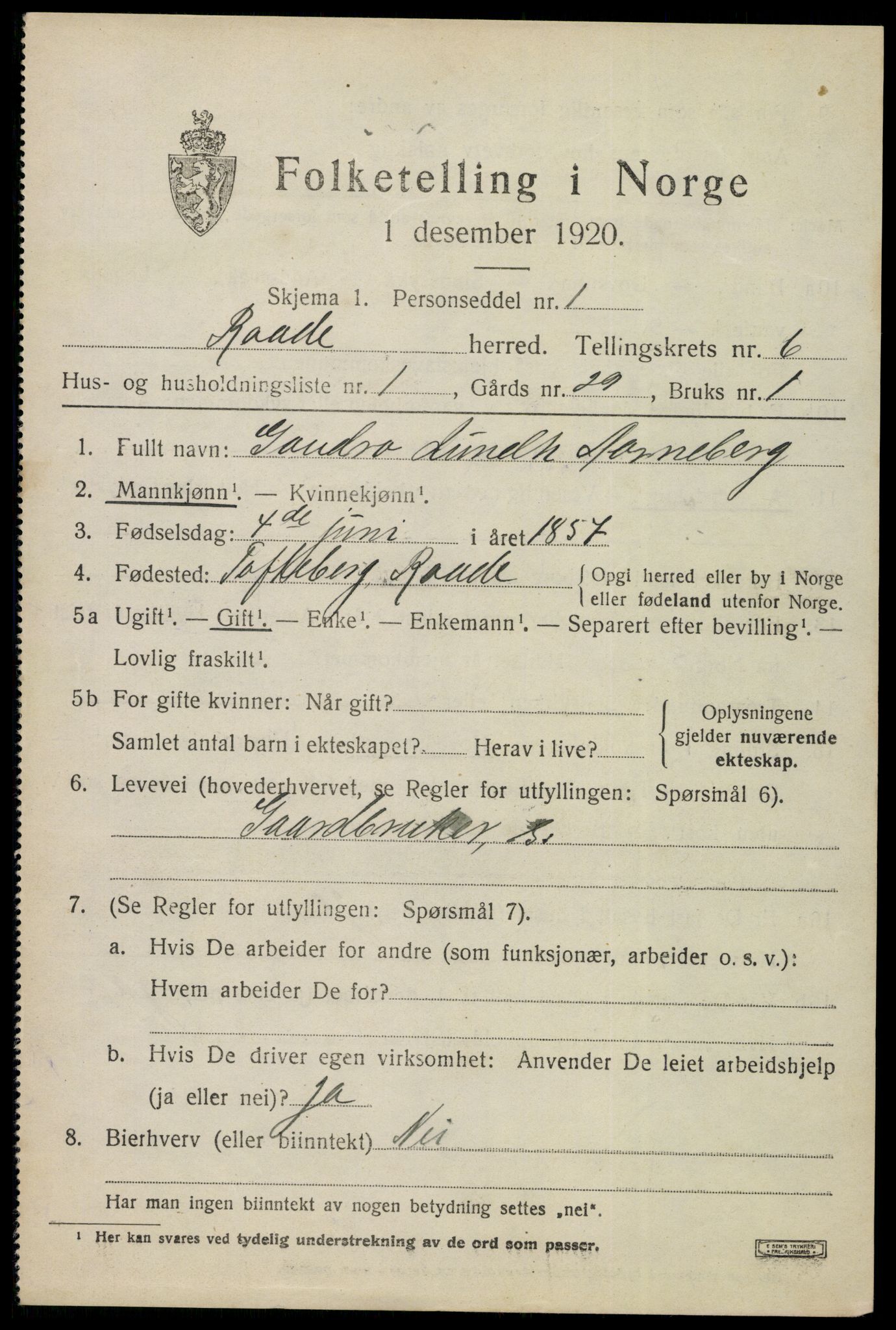 SAO, 1920 census for Råde, 1920, p. 5601