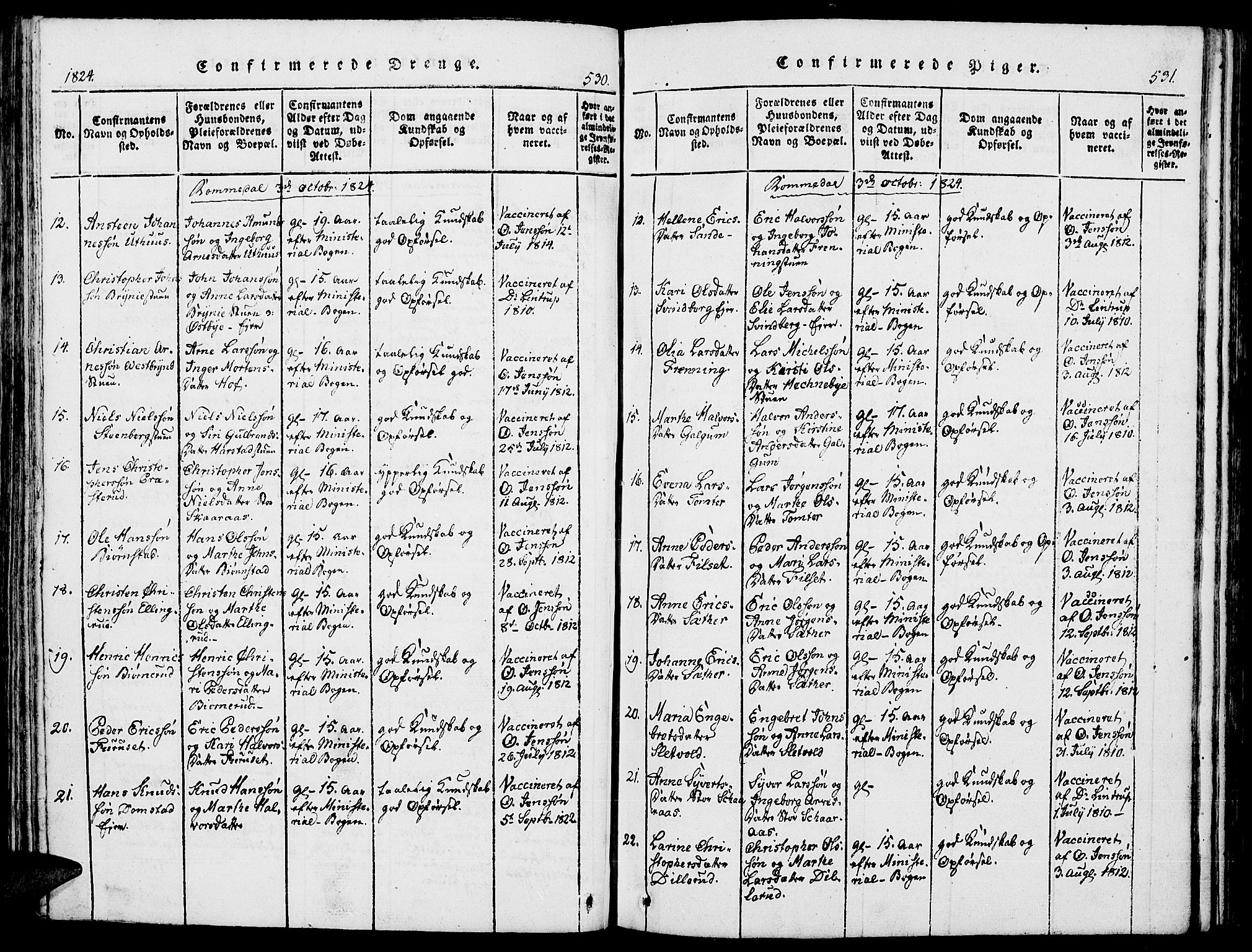 Romedal prestekontor, AV/SAH-PREST-004/K/L0002: Parish register (official) no. 2, 1814-1828, p. 530-531