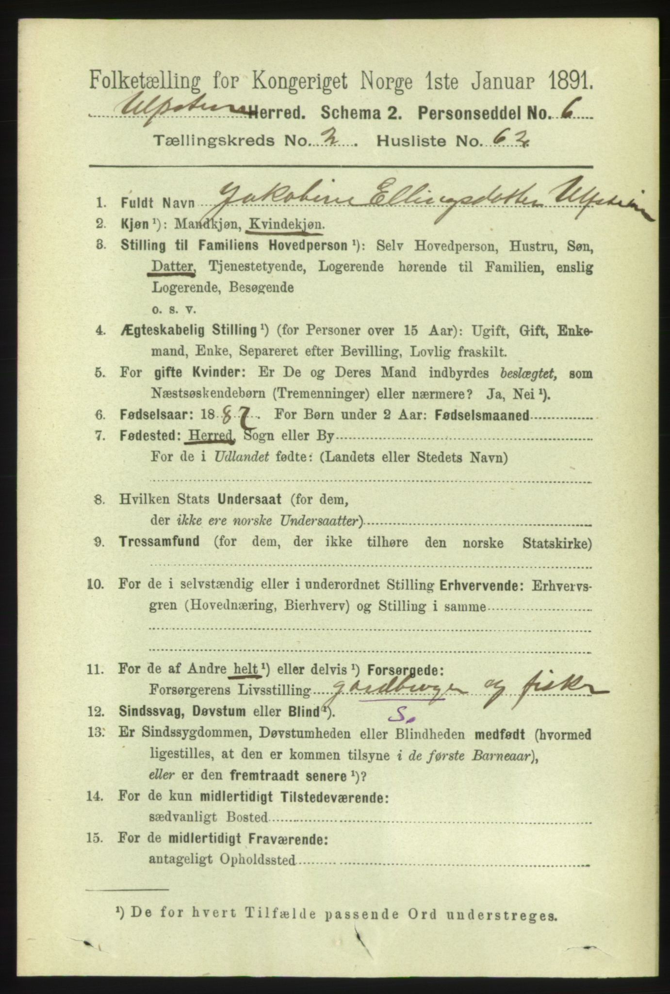 RA, 1891 census for 1516 Ulstein, 1891, p. 717