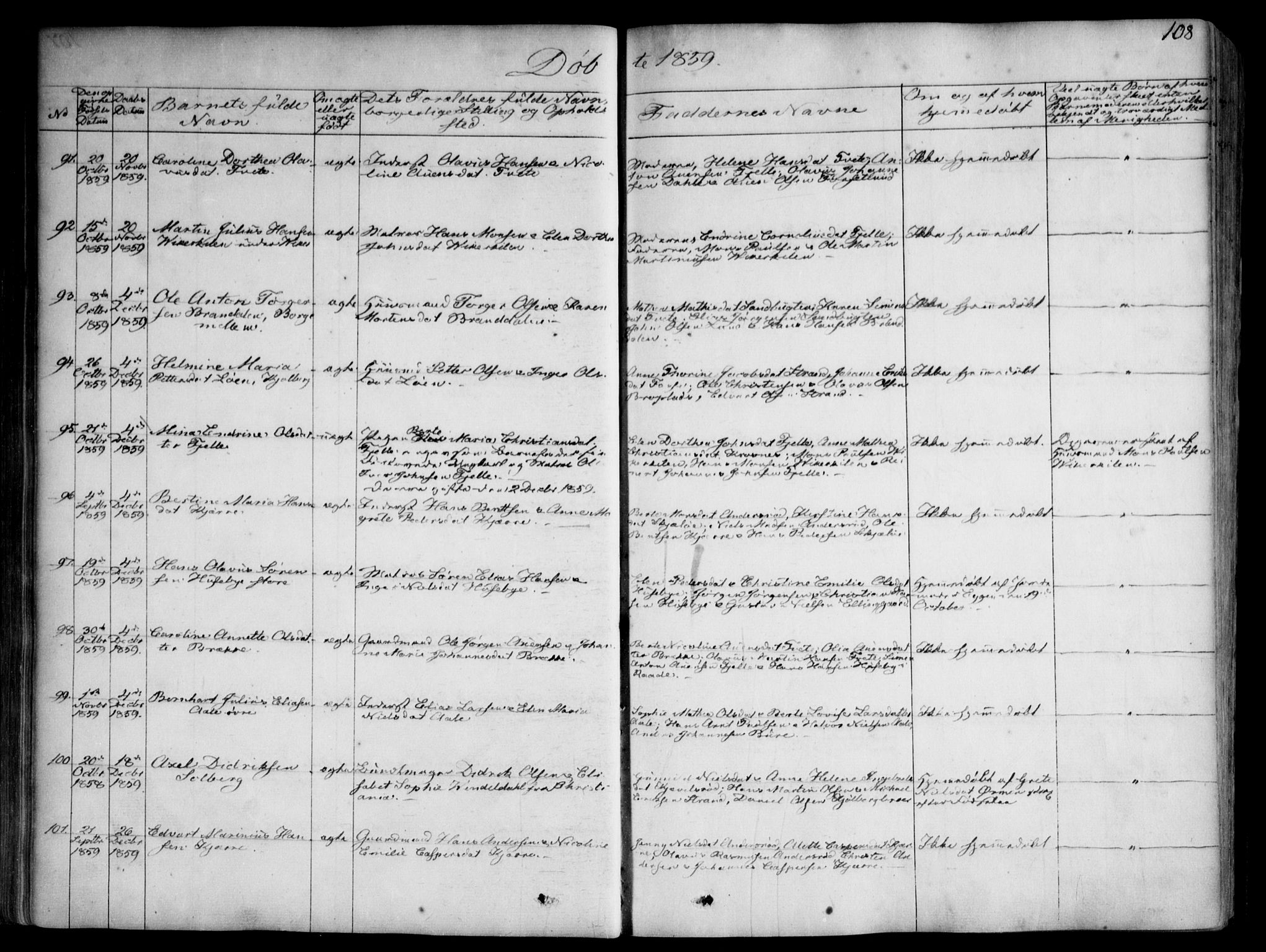 Onsøy prestekontor Kirkebøker, AV/SAO-A-10914/F/Fa/L0003: Parish register (official) no. I 3, 1841-1860, p. 108