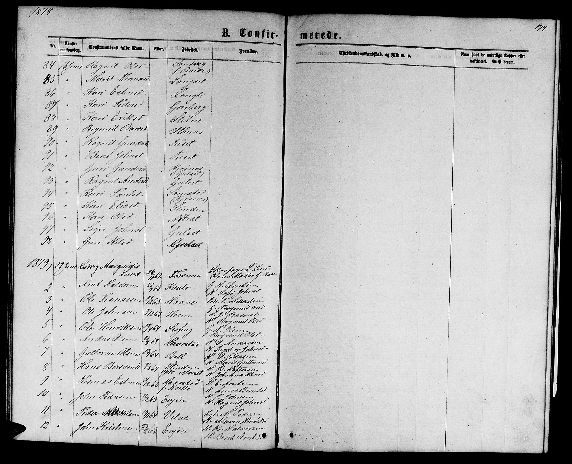 Ministerialprotokoller, klokkerbøker og fødselsregistre - Sør-Trøndelag, AV/SAT-A-1456/695/L1156: Parish register (copy) no. 695C07, 1869-1888, p. 174