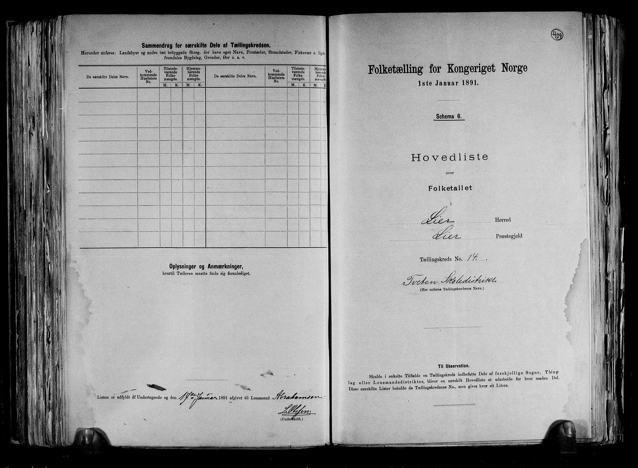 RA, 1891 census for 0626 Lier, 1891, p. 36