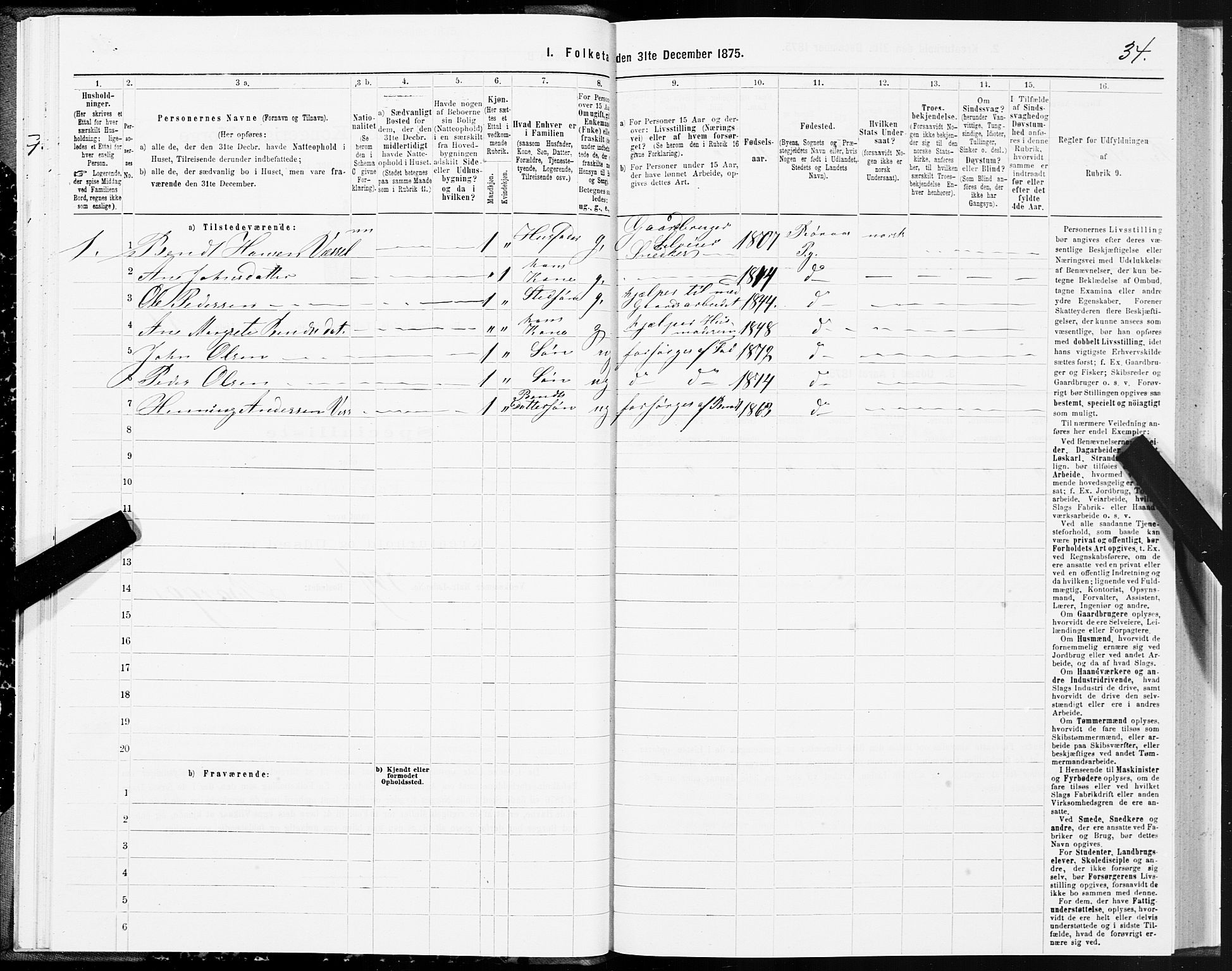 SAT, 1875 census for 1640P Røros, 1875, p. 5034