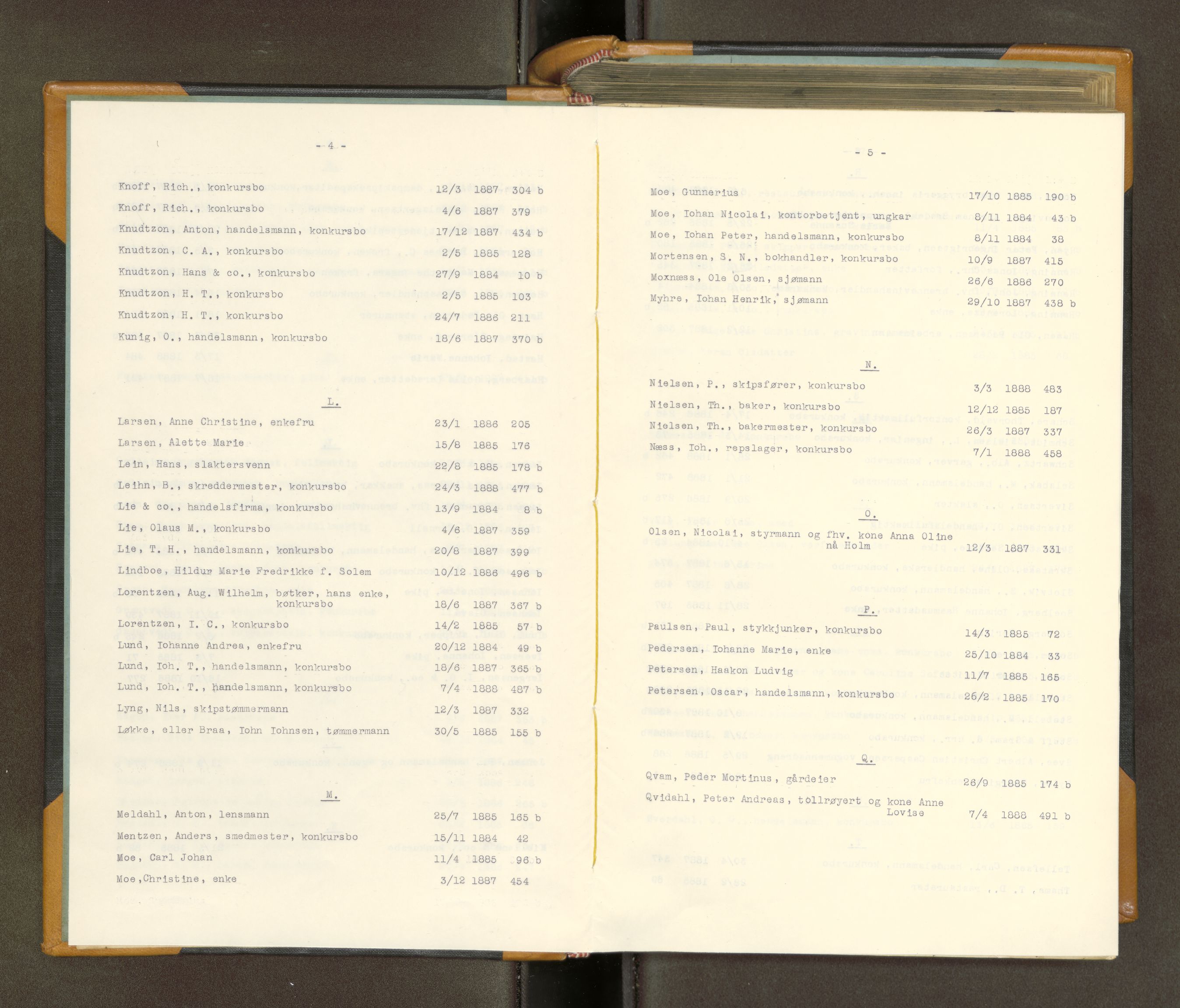 Trondheim byfogd, AV/SAT-A-0003/1/3/3A/L0034: Skifteutlodningsprotokoll - 2/8-26/12. (m/ register) U, 1884-1888