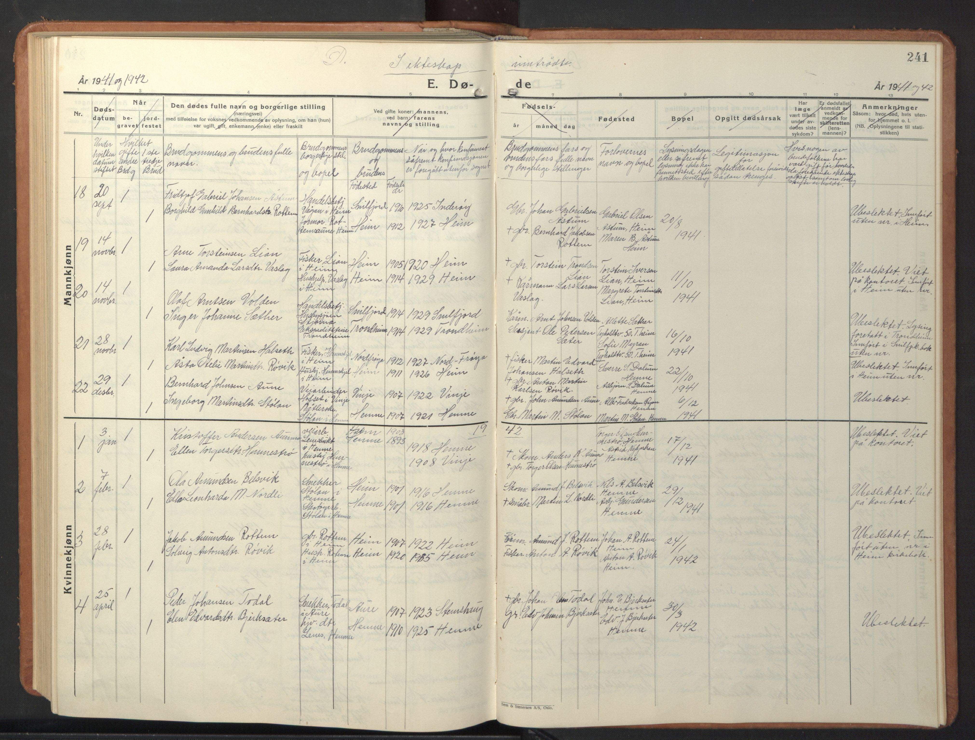 Ministerialprotokoller, klokkerbøker og fødselsregistre - Sør-Trøndelag, SAT/A-1456/630/L0508: Parish register (copy) no. 630C06, 1933-1950, p. 241