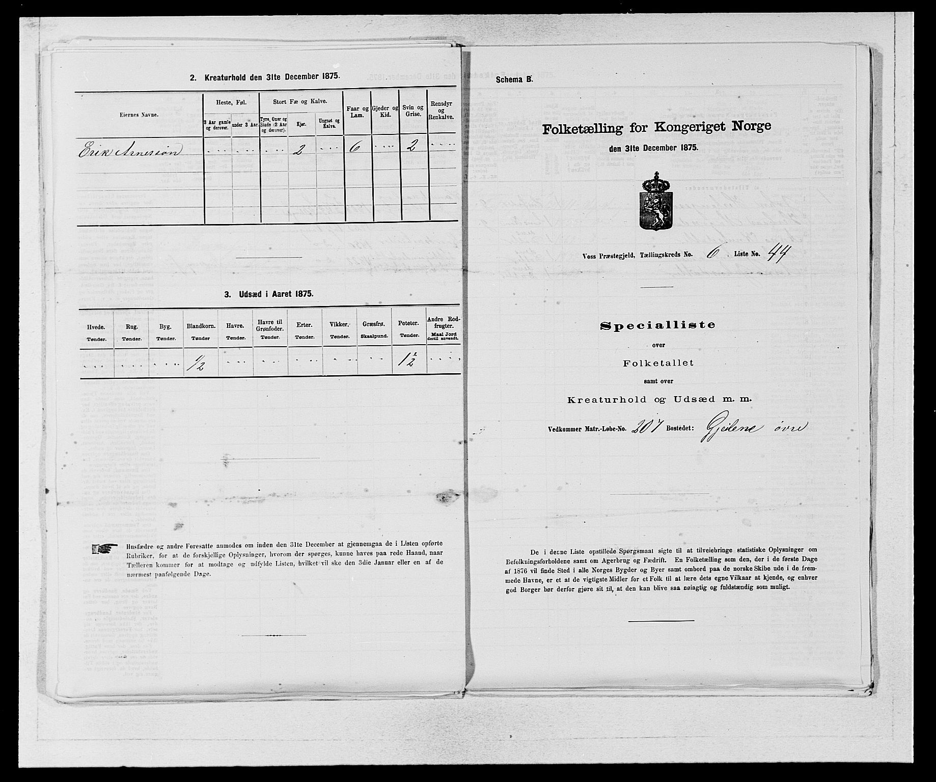 SAB, 1875 census for 1235P Voss, 1875, p. 787