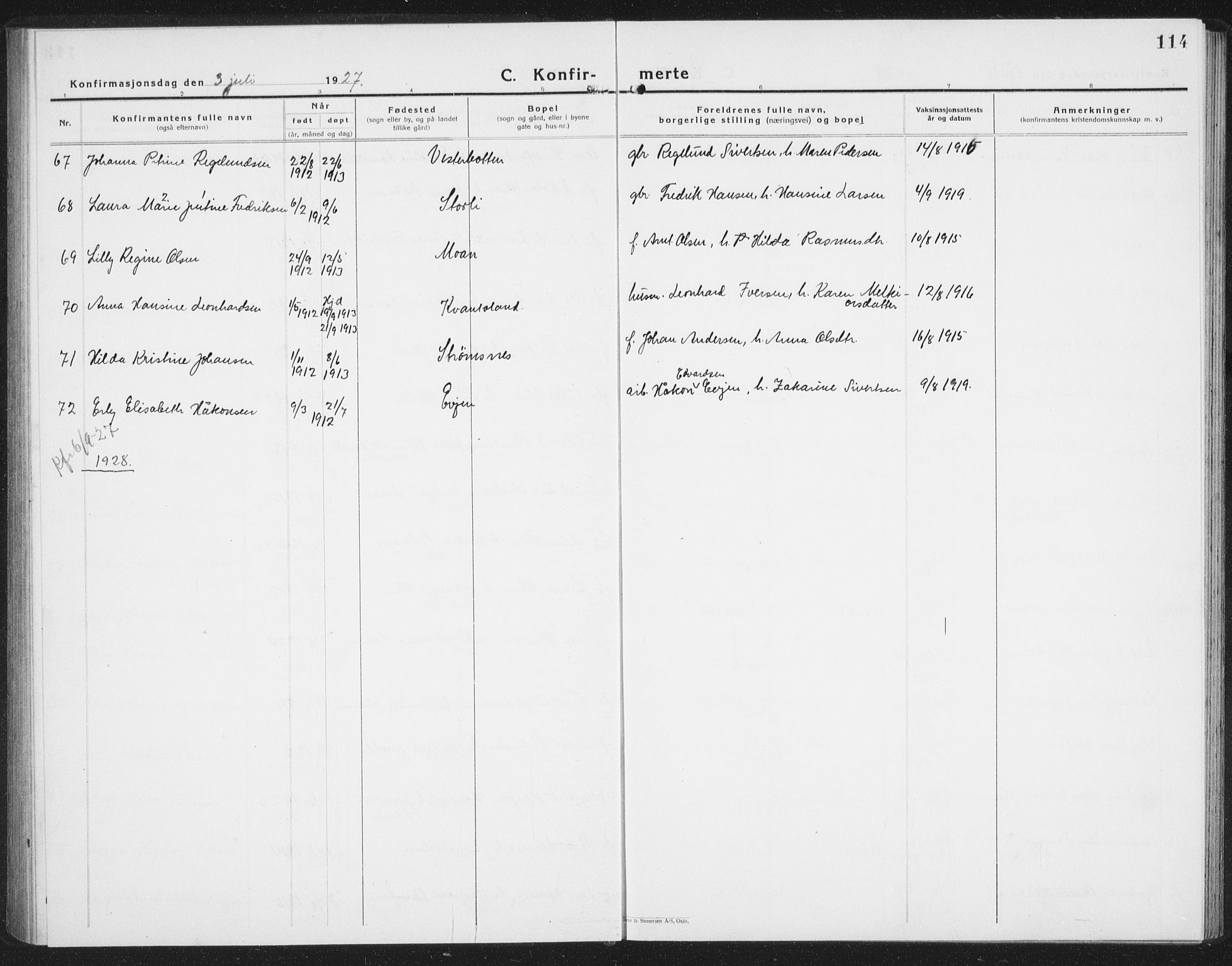 Ministerialprotokoller, klokkerbøker og fødselsregistre - Nordland, AV/SAT-A-1459/854/L0788: Parish register (copy) no. 854C04, 1926-1940, p. 114