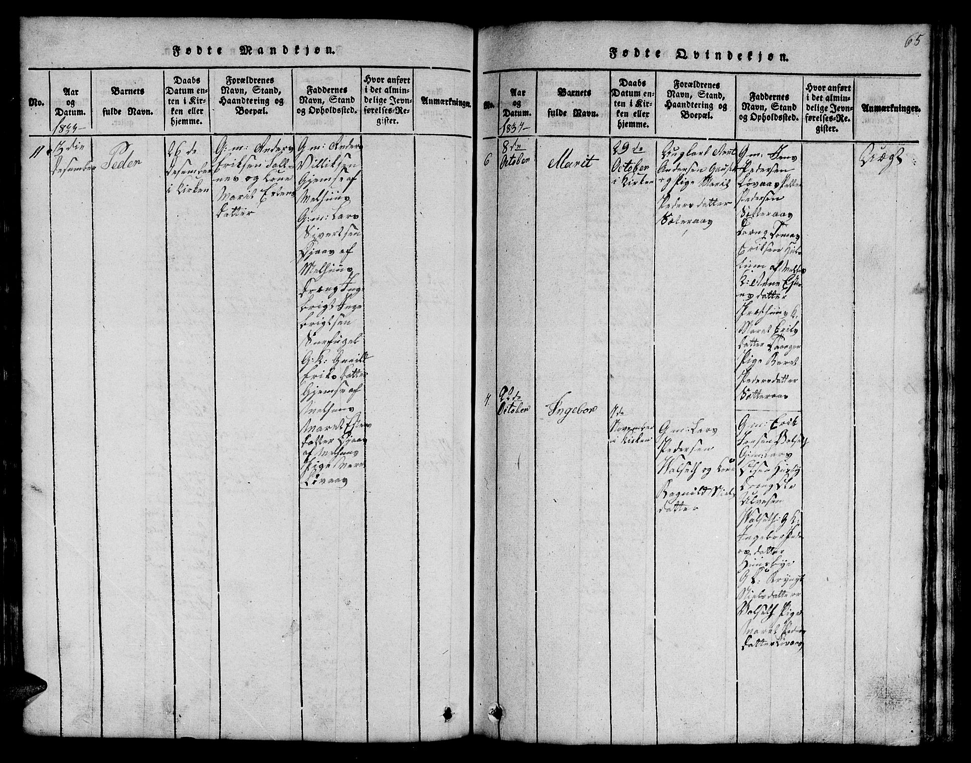 Ministerialprotokoller, klokkerbøker og fødselsregistre - Sør-Trøndelag, SAT/A-1456/666/L0788: Parish register (copy) no. 666C01, 1816-1847, p. 65