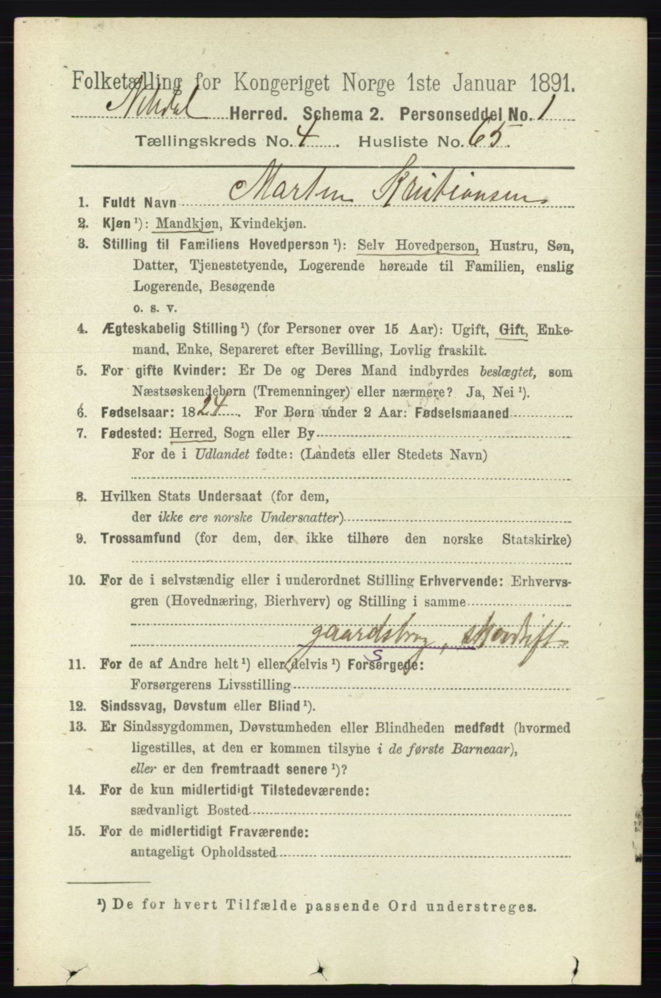 RA, 1891 census for 0233 Nittedal, 1891, p. 2054