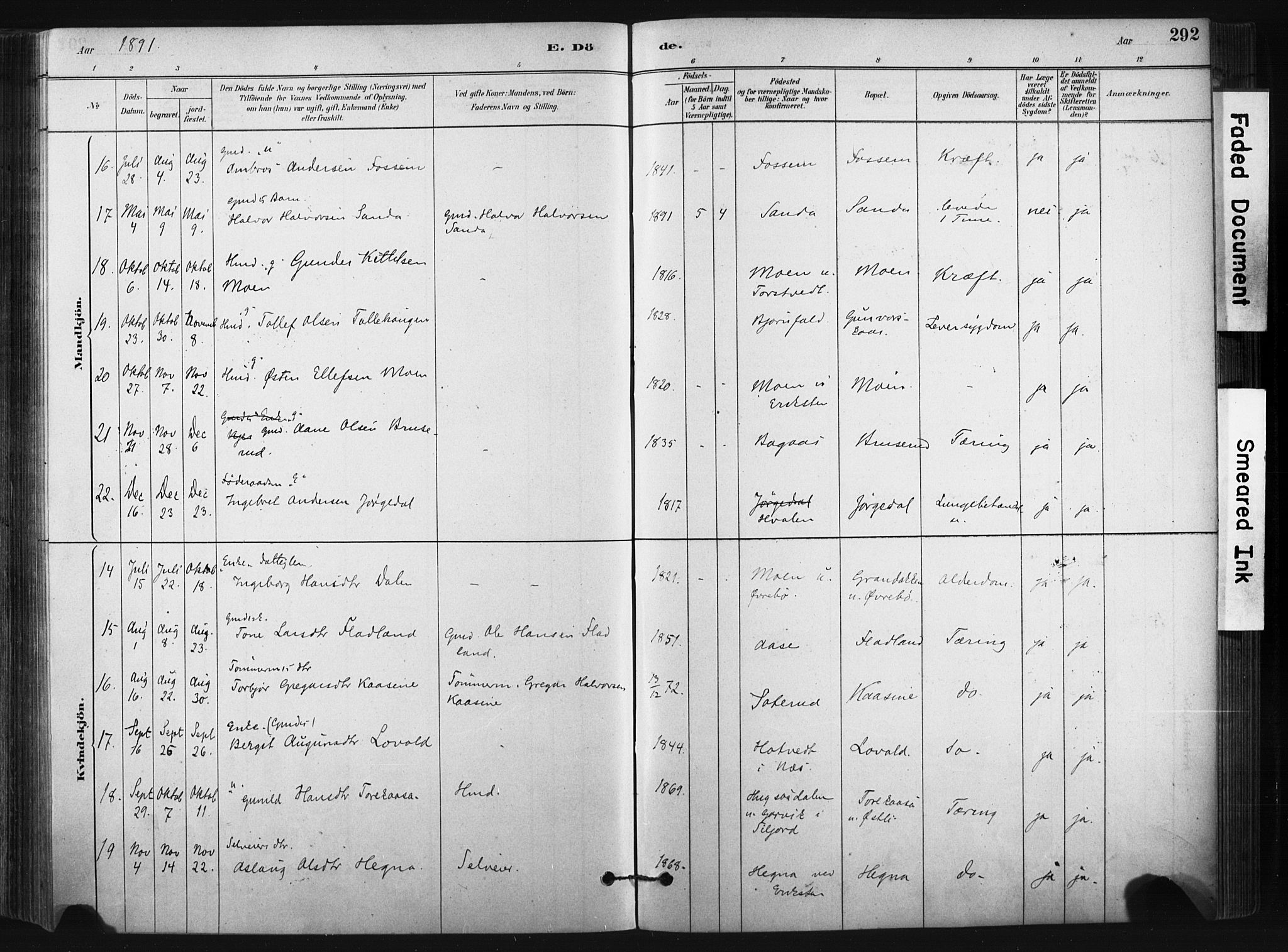 Bø kirkebøker, SAKO/A-257/F/Fa/L0010: Parish register (official) no. 10, 1880-1892, p. 292