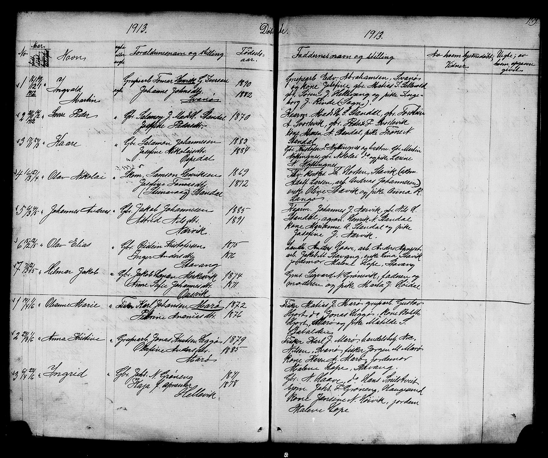 Kinn sokneprestembete, AV/SAB-A-80801/H/Hab/Habc/L0002: Parish register (copy) no. C 2, 1869-1918, p. 159