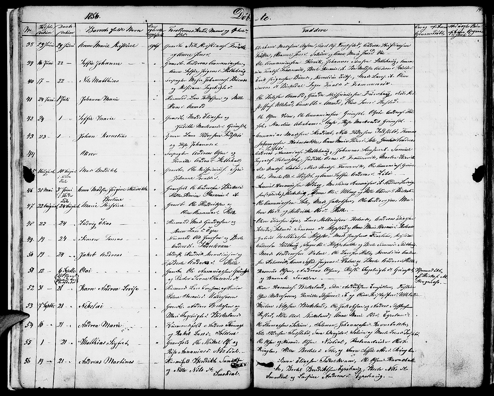 Førde sokneprestembete, AV/SAB-A-79901/H/Hab/Habd/L0001: Parish register (copy) no. D 1, 1852-1877, p. 14