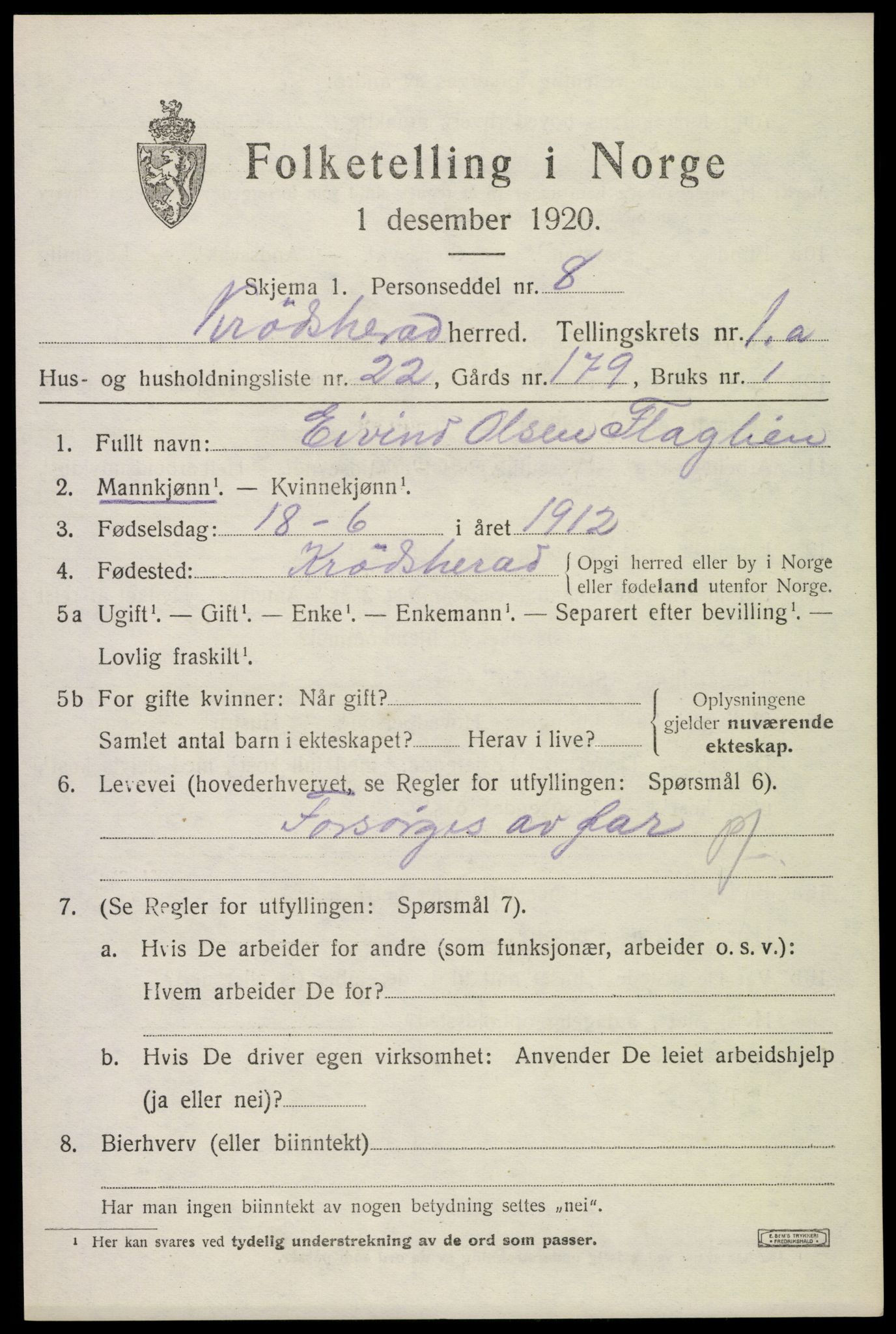 SAKO, 1920 census for Krødsherad, 1920, p. 1165