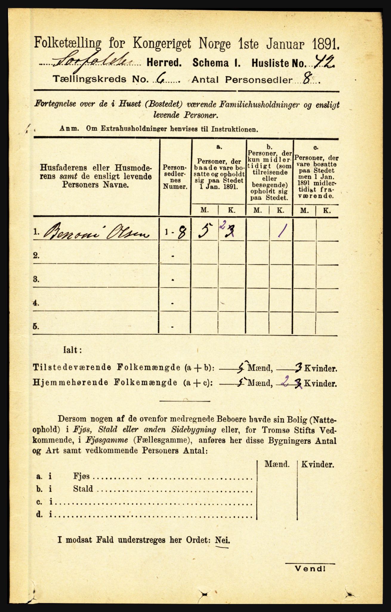 RA, 1891 census for 1845 Sørfold, 1891, p. 1814