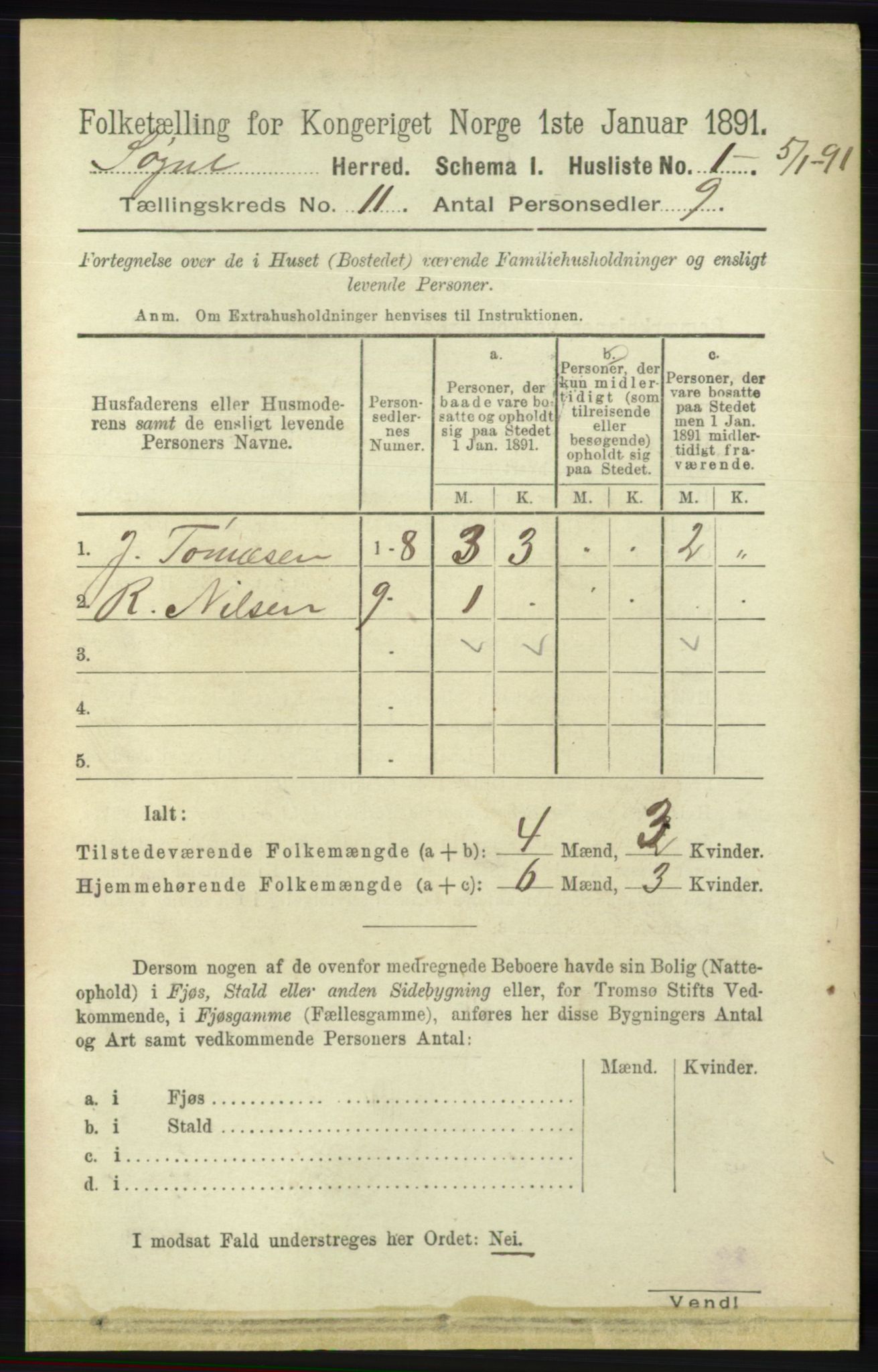RA, 1891 census for 1018 Søgne, 1891, p. 2890