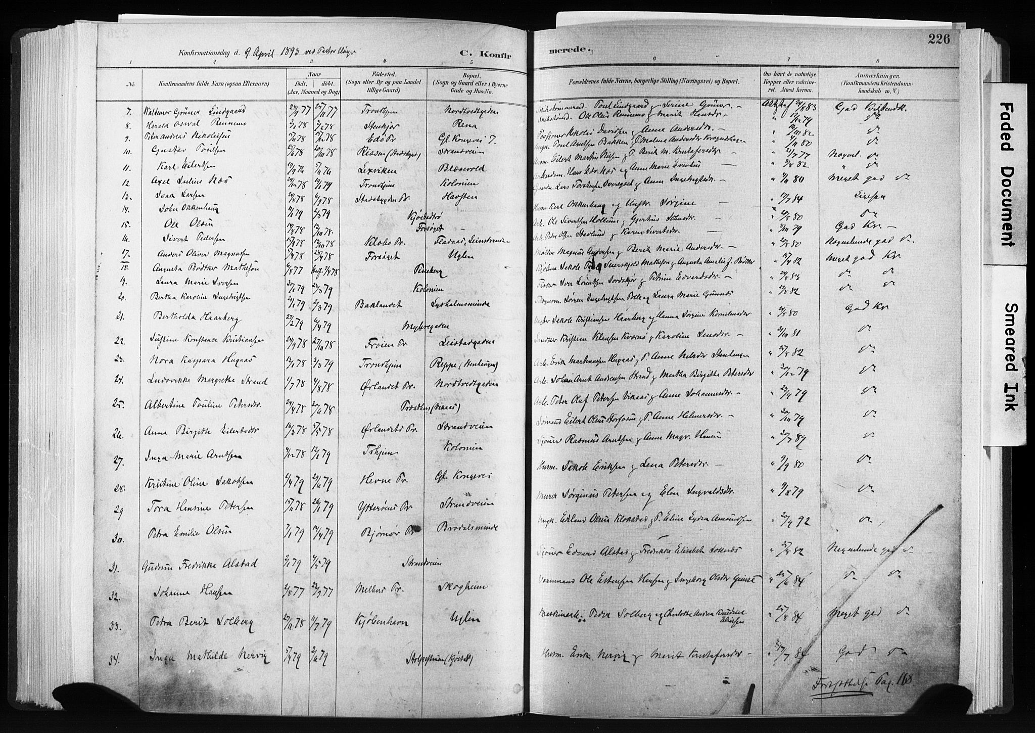 Ministerialprotokoller, klokkerbøker og fødselsregistre - Sør-Trøndelag, SAT/A-1456/606/L0300: Parish register (official) no. 606A15, 1886-1893, p. 226