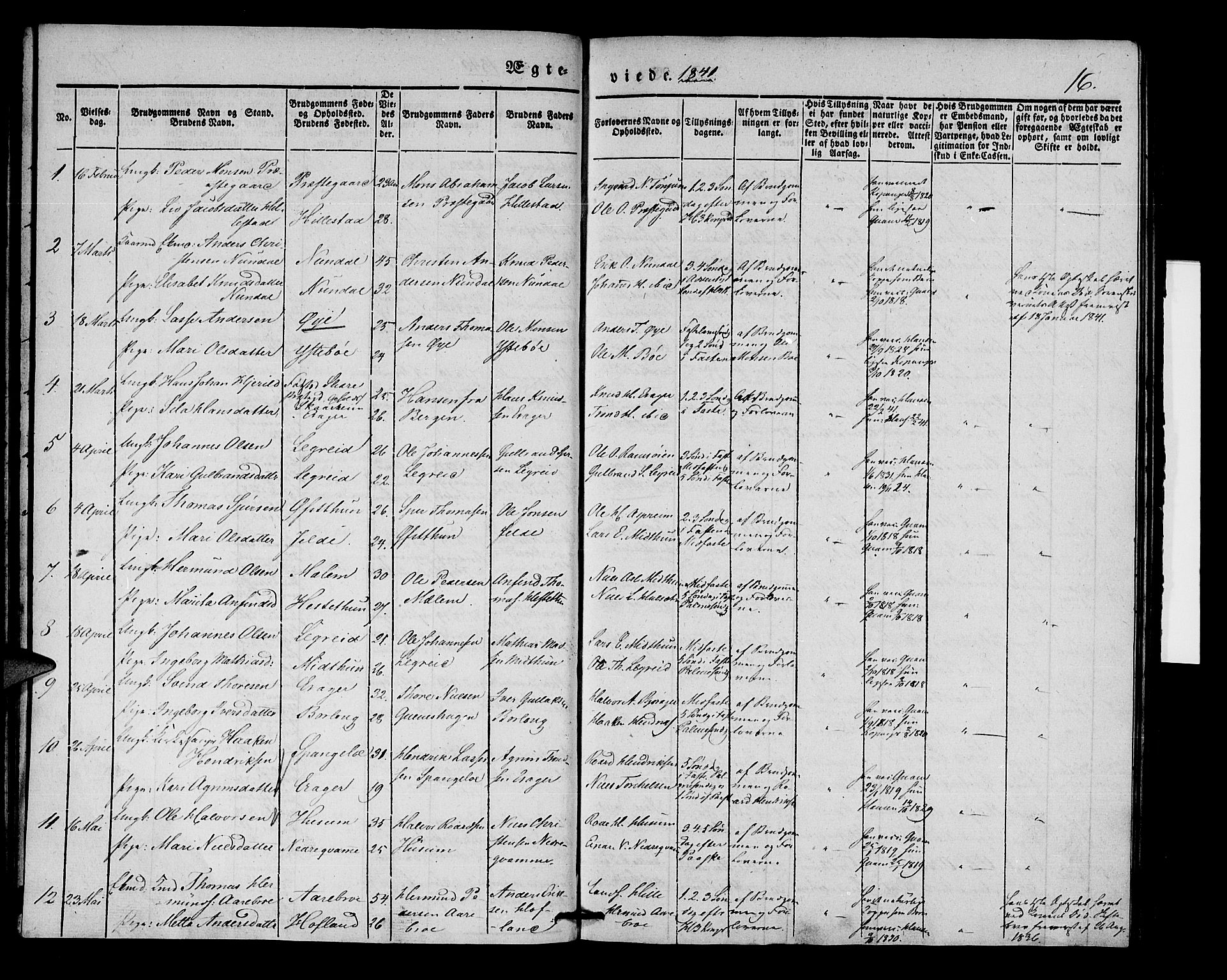 Lærdal sokneprestembete, SAB/A-81201: Parish register (official) no. A 8, 1834-1853, p. 16