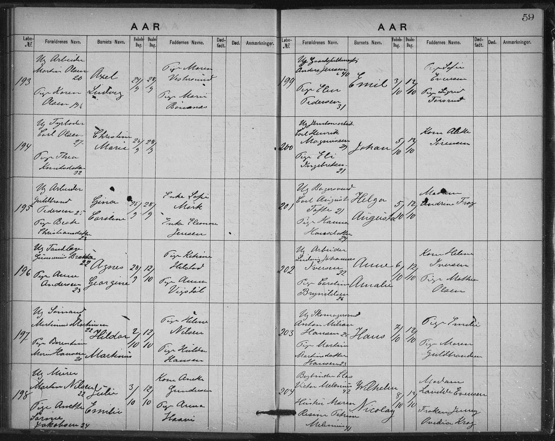 Rikshospitalet prestekontor Kirkebøker, SAO/A-10309b/K/L0003/0001: Baptism register no. 3.1, 1877-1884, p. 59