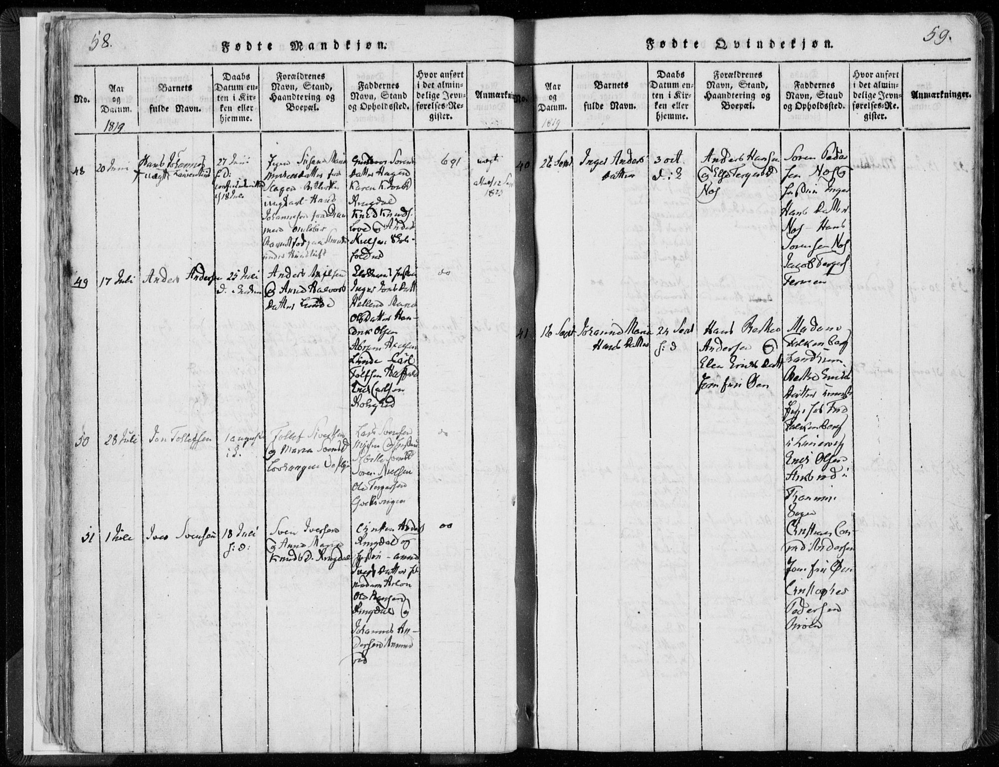 Hedrum kirkebøker, AV/SAKO-A-344/F/Fa/L0004: Parish register (official) no. I 4, 1817-1835, p. 58-59