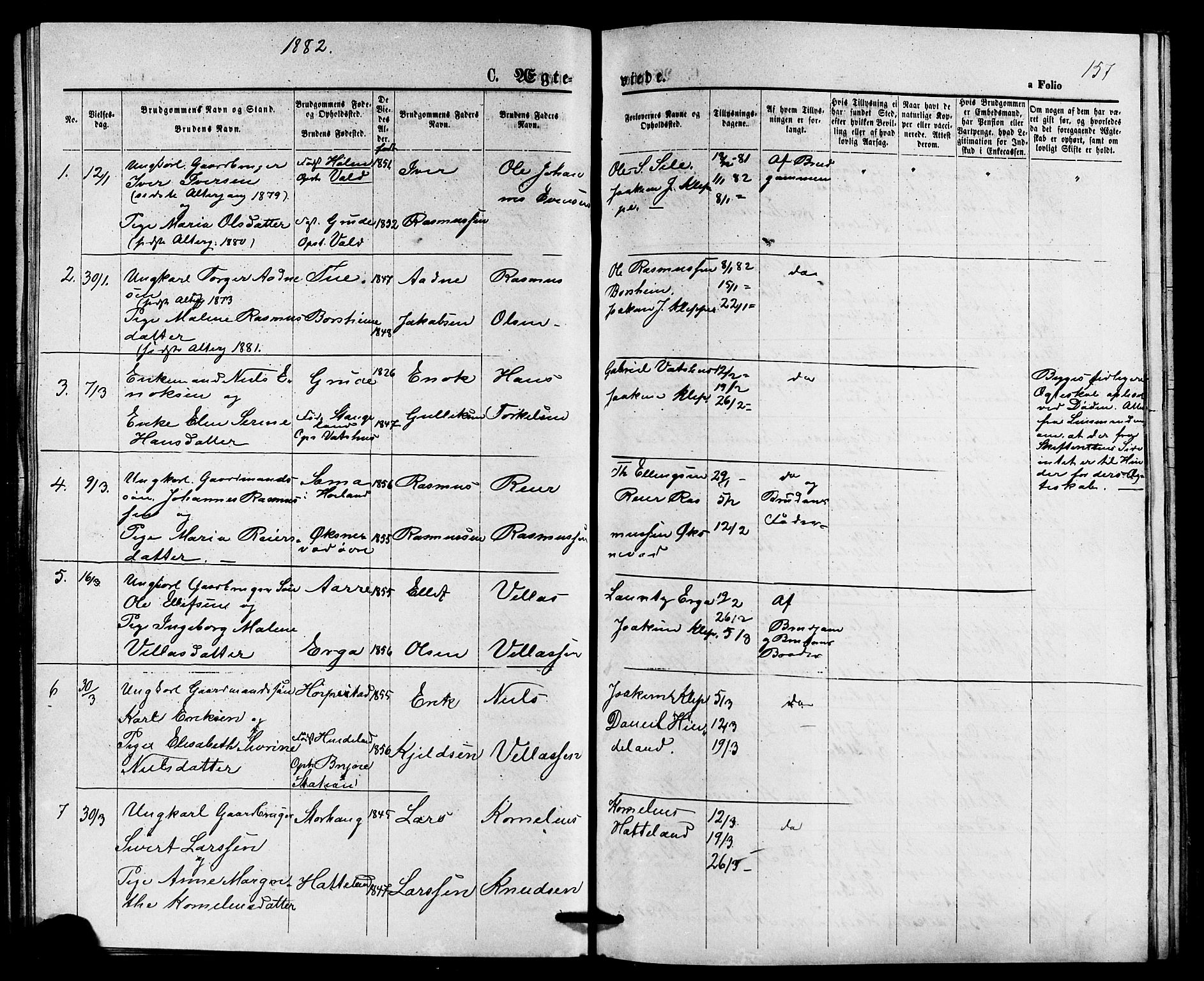 Klepp sokneprestkontor, SAST/A-101803/001/3/30BB/L0003: Parish register (copy) no. B 3, 1876-1888, p. 157