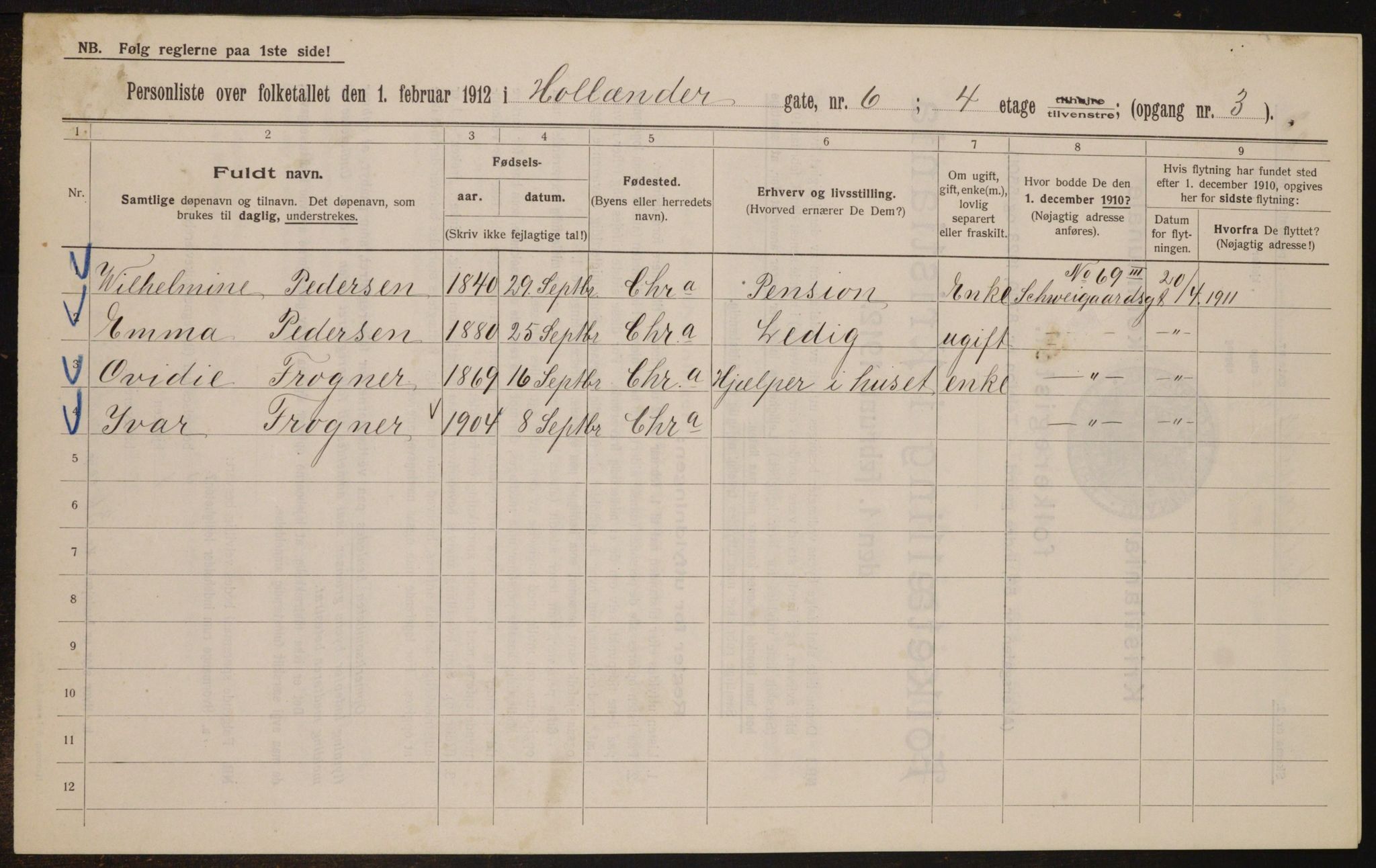 OBA, Municipal Census 1912 for Kristiania, 1912, p. 41149