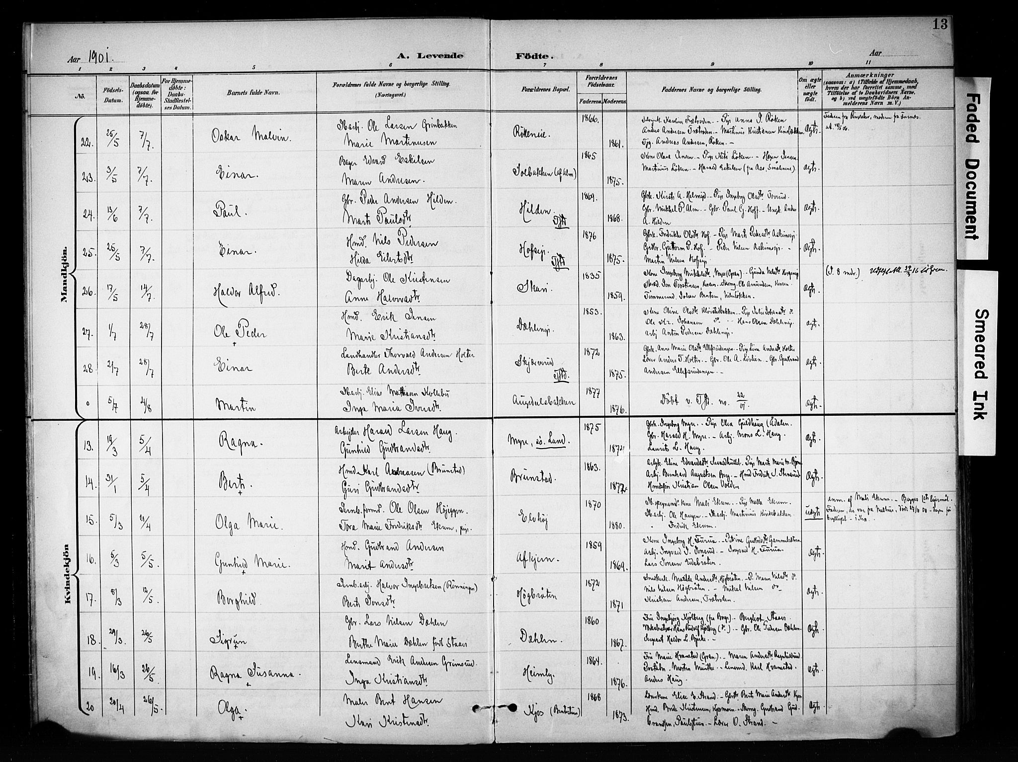 Brandbu prestekontor, AV/SAH-PREST-114/H/Ha/Haa/L0001: Parish register (official) no. 1, 1900-1912, p. 13