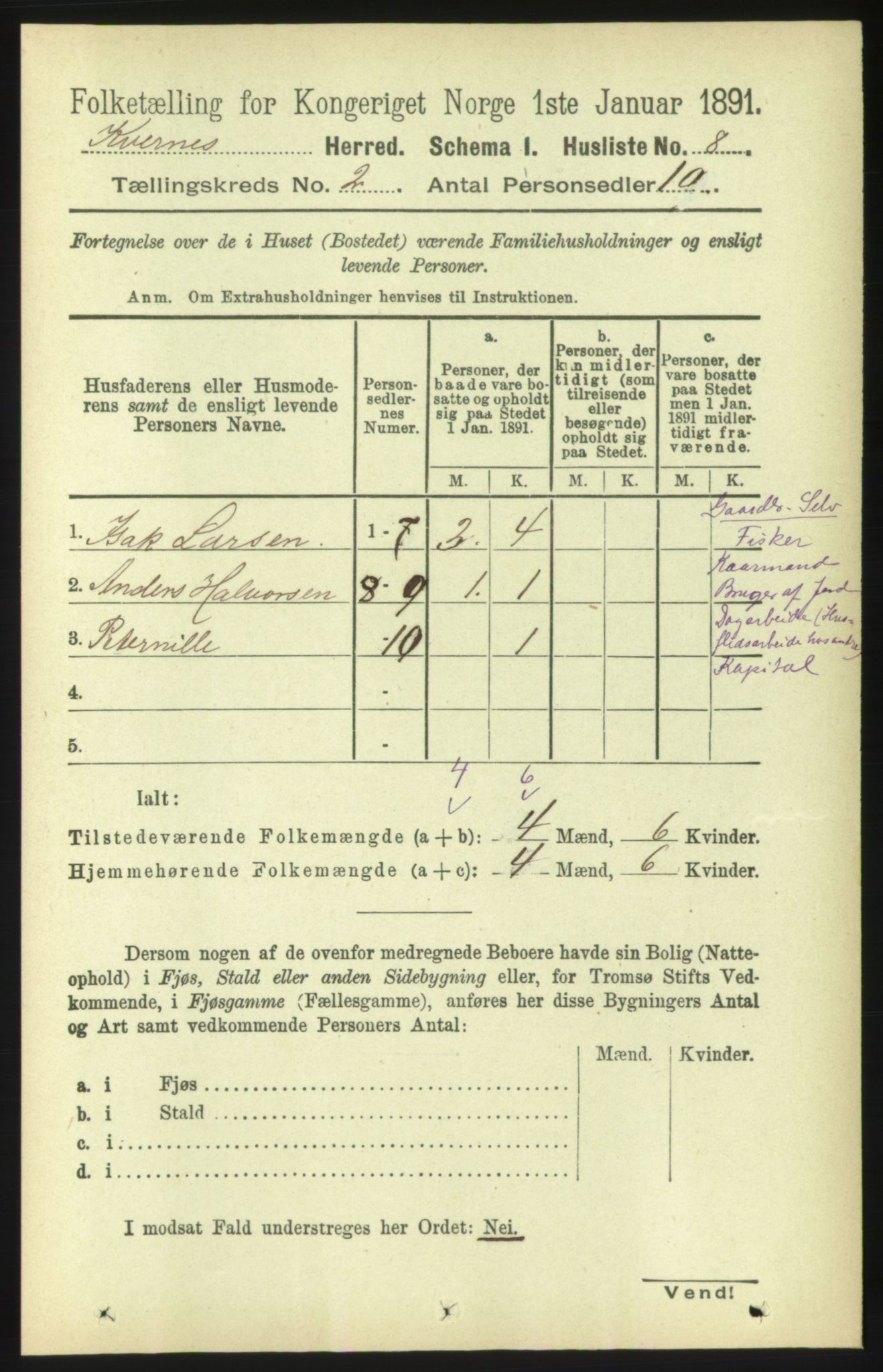 RA, 1891 census for 1553 Kvernes, 1891, p. 644