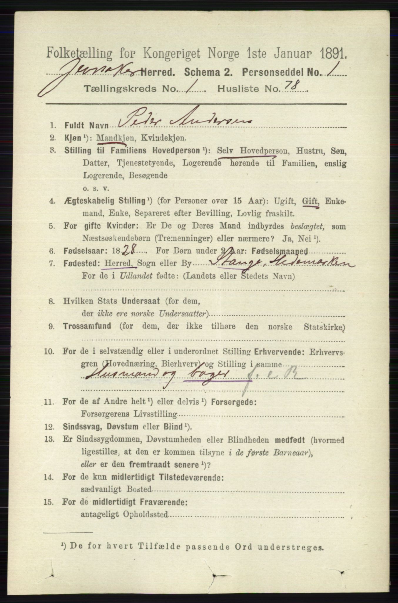 RA, 1891 census for 0532 Jevnaker, 1891, p. 552