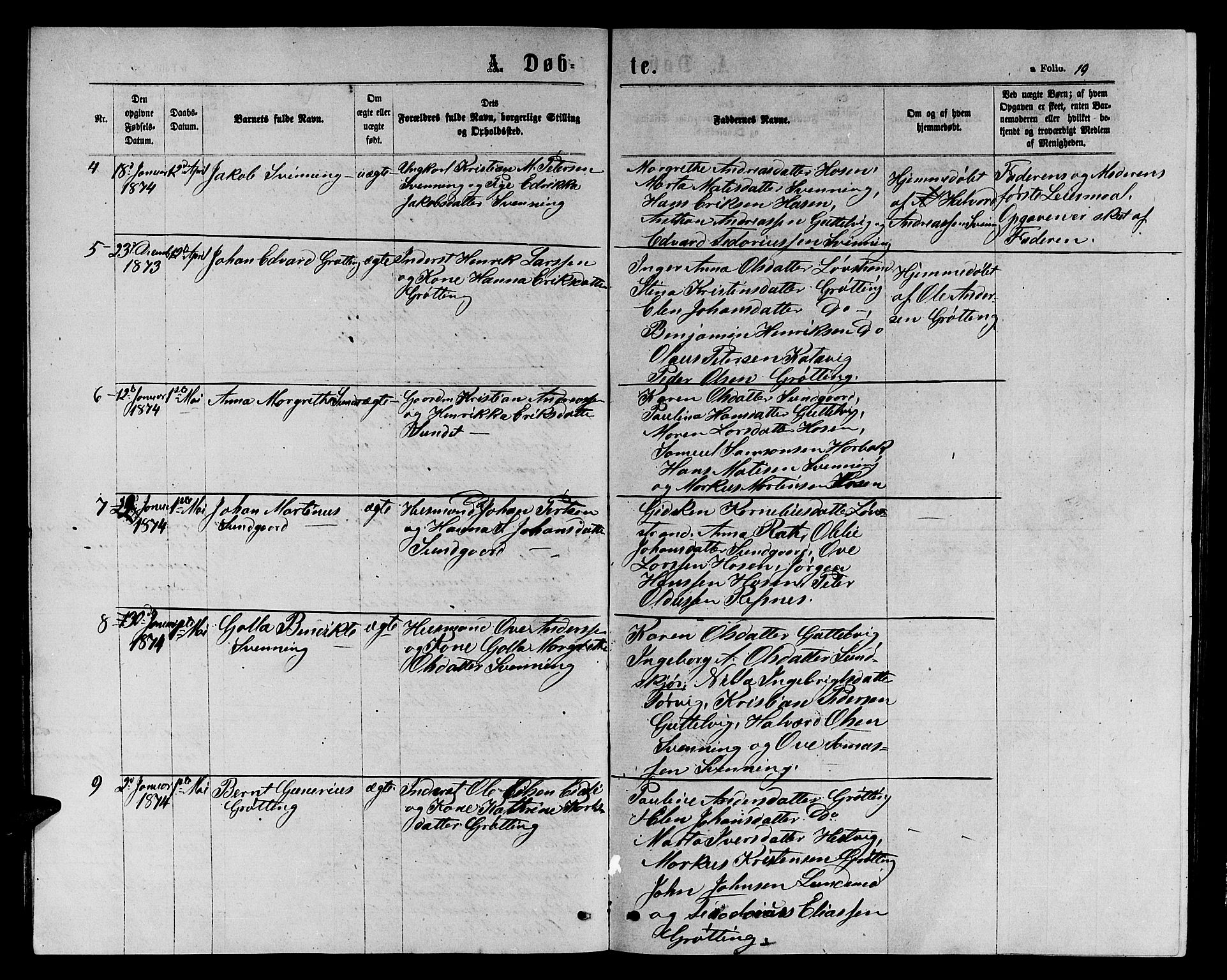 Ministerialprotokoller, klokkerbøker og fødselsregistre - Sør-Trøndelag, SAT/A-1456/656/L0695: Parish register (copy) no. 656C01, 1867-1889, p. 19