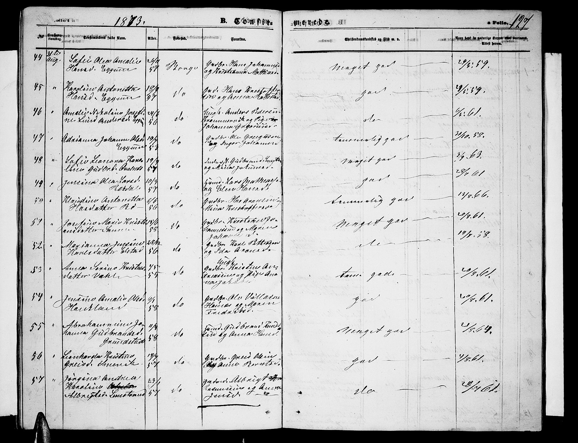 Ministerialprotokoller, klokkerbøker og fødselsregistre - Nordland, AV/SAT-A-1459/880/L1140: Parish register (copy) no. 880C02, 1861-1875, p. 127