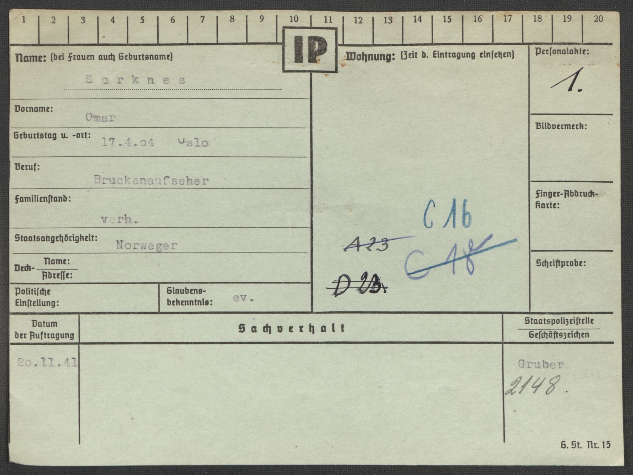 Befehlshaber der Sicherheitspolizei und des SD, AV/RA-RAFA-5969/E/Ea/Eaa/L0009: Register over norske fanger i Møllergata 19: Ru-Sy, 1940-1945, p. 1070