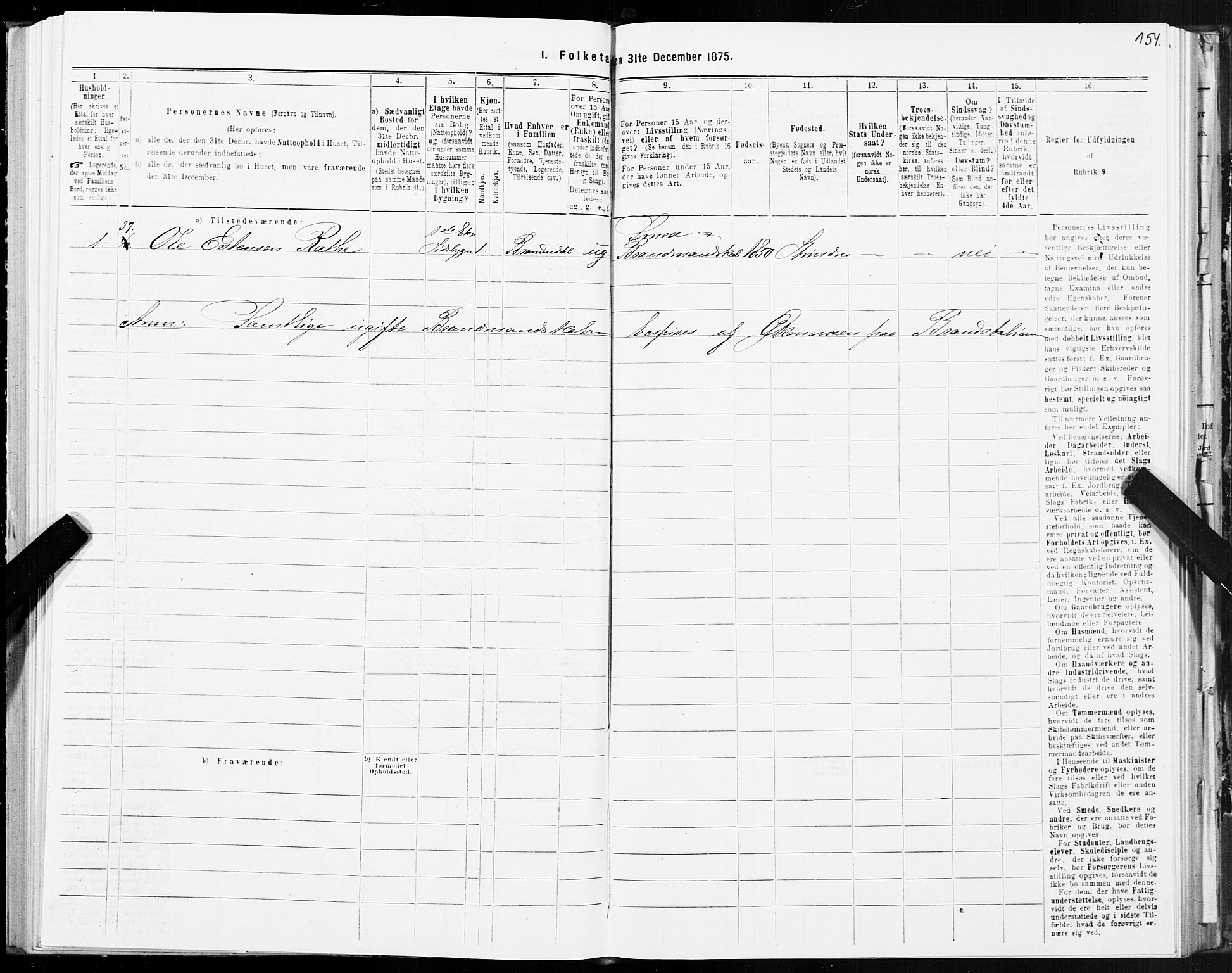 SAT, 1875 census for 1601 Trondheim, 1875, p. 3154