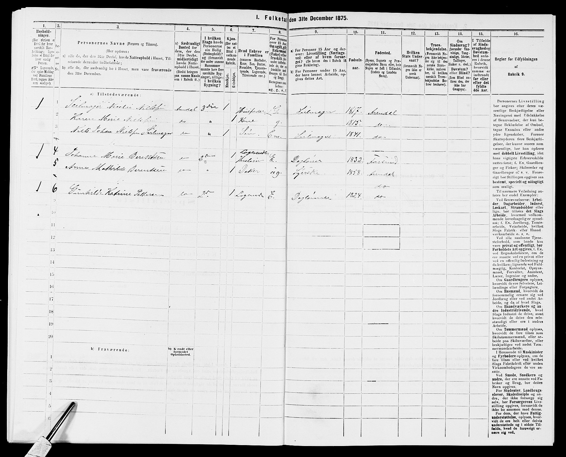 SAK, 1875 census for 0903P Arendal, 1875, p. 633