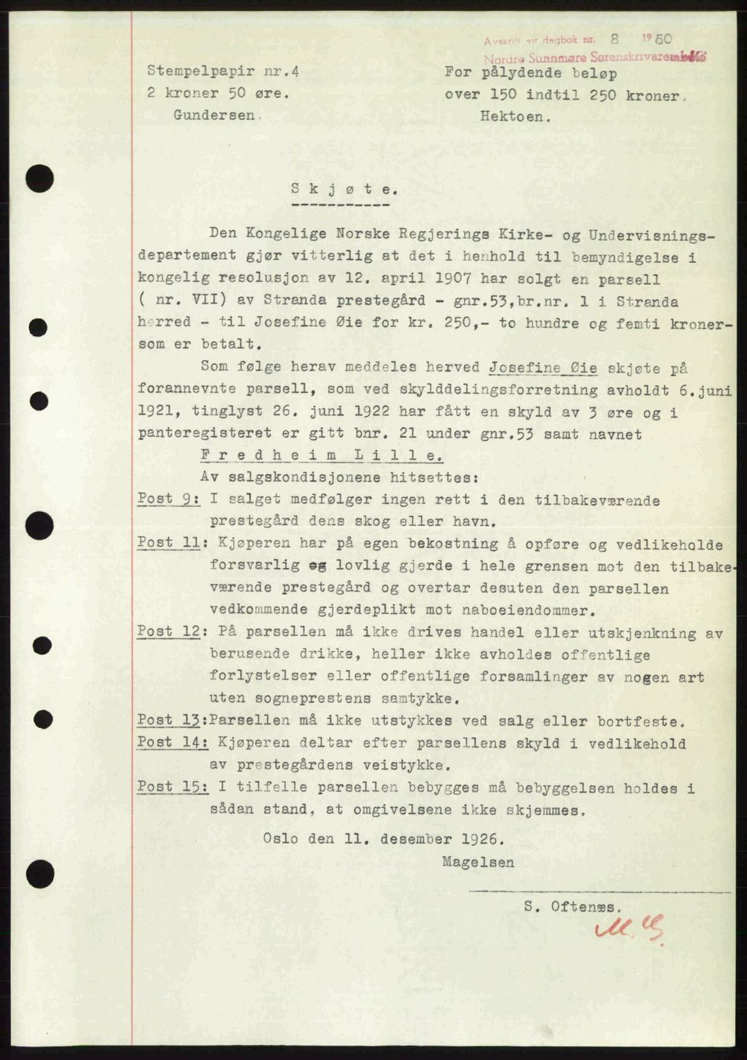 Nordre Sunnmøre sorenskriveri, AV/SAT-A-0006/1/2/2C/2Ca: Mortgage book no. A33, 1949-1950, Diary no: : 8/1950