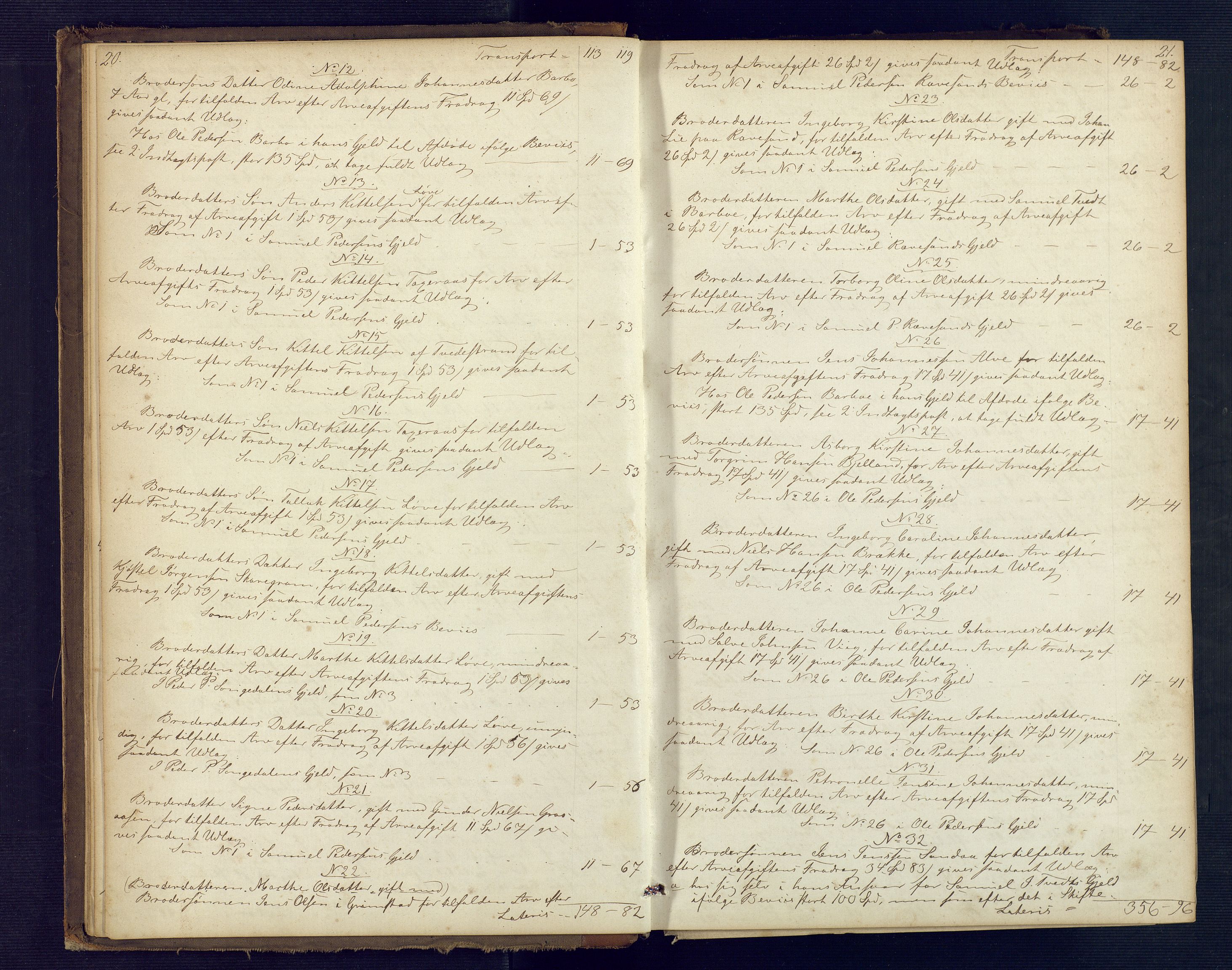 Holt sorenskriveri, AV/SAK-1221-0002/H/Hc/L0030: Skifteutlodningsprotokoll nr. 5, 1863-1869, p. 20-21