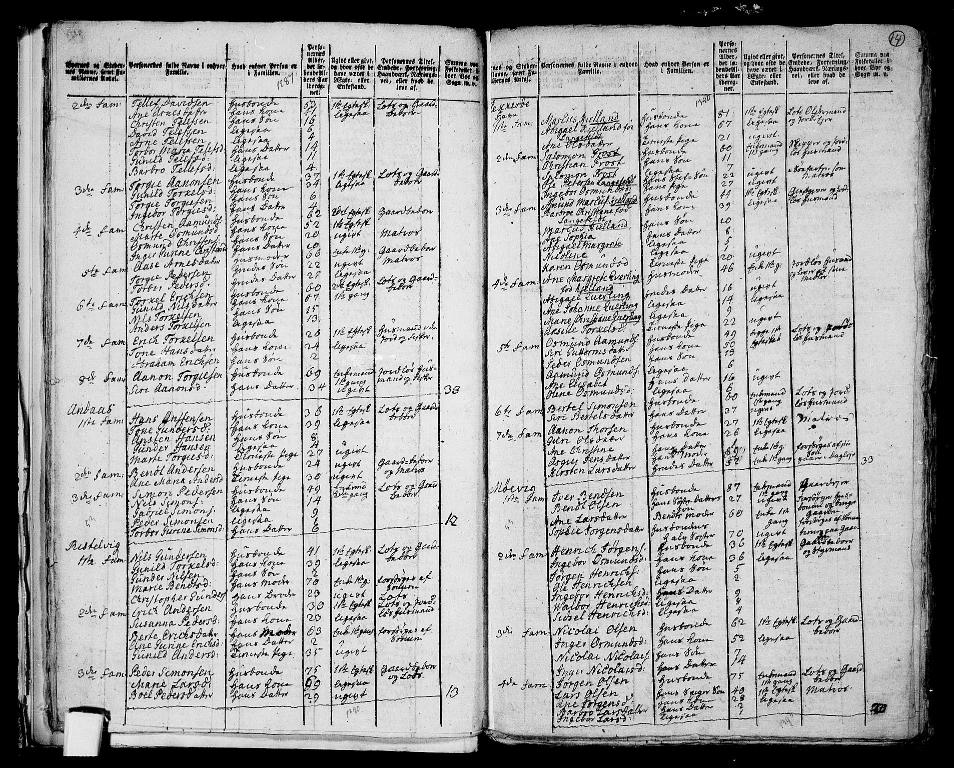 RA, 1801 census for 1012P Oddernes, 1801, p. 13b-14a