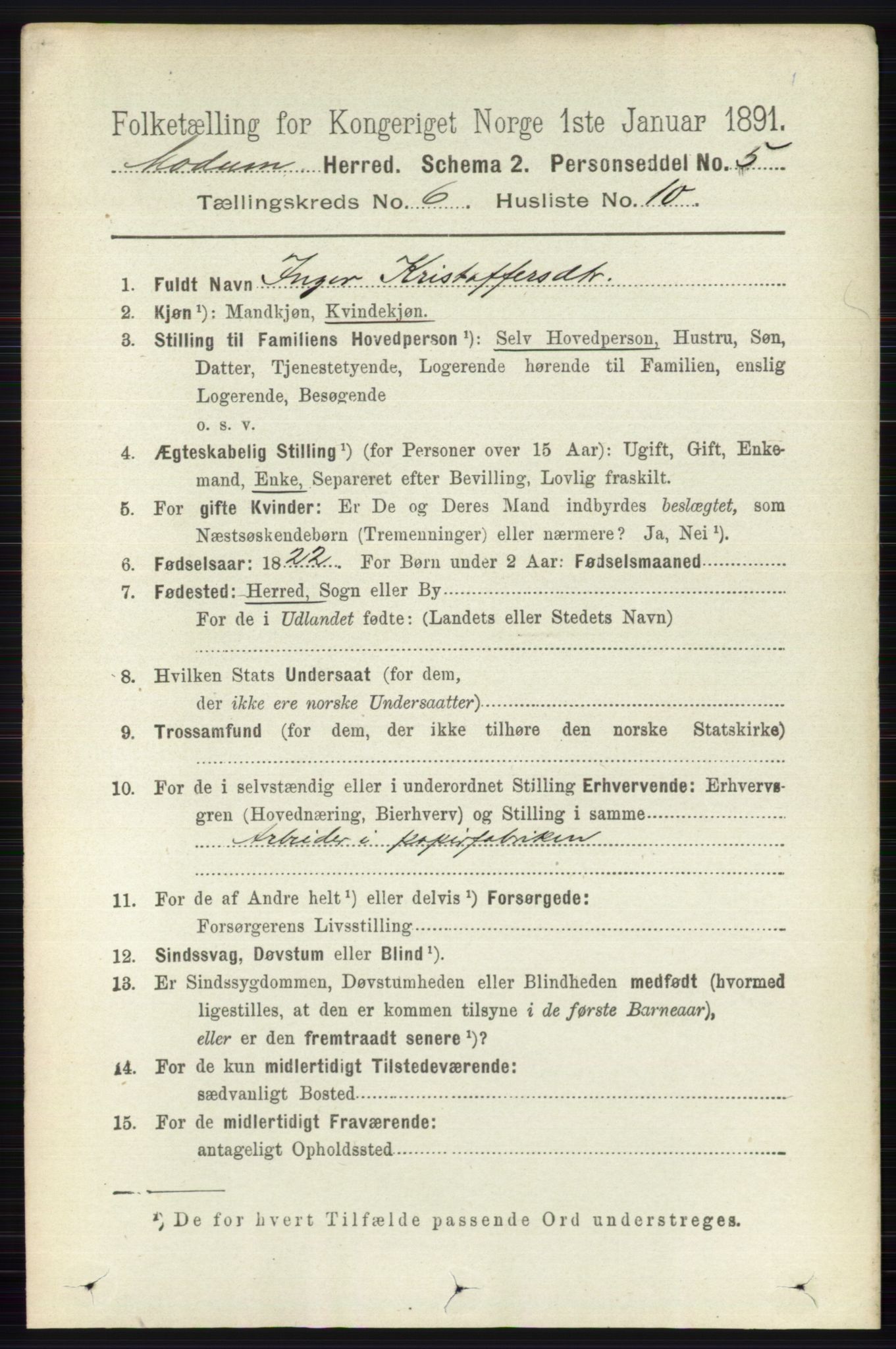 RA, 1891 census for 0623 Modum, 1891, p. 2195