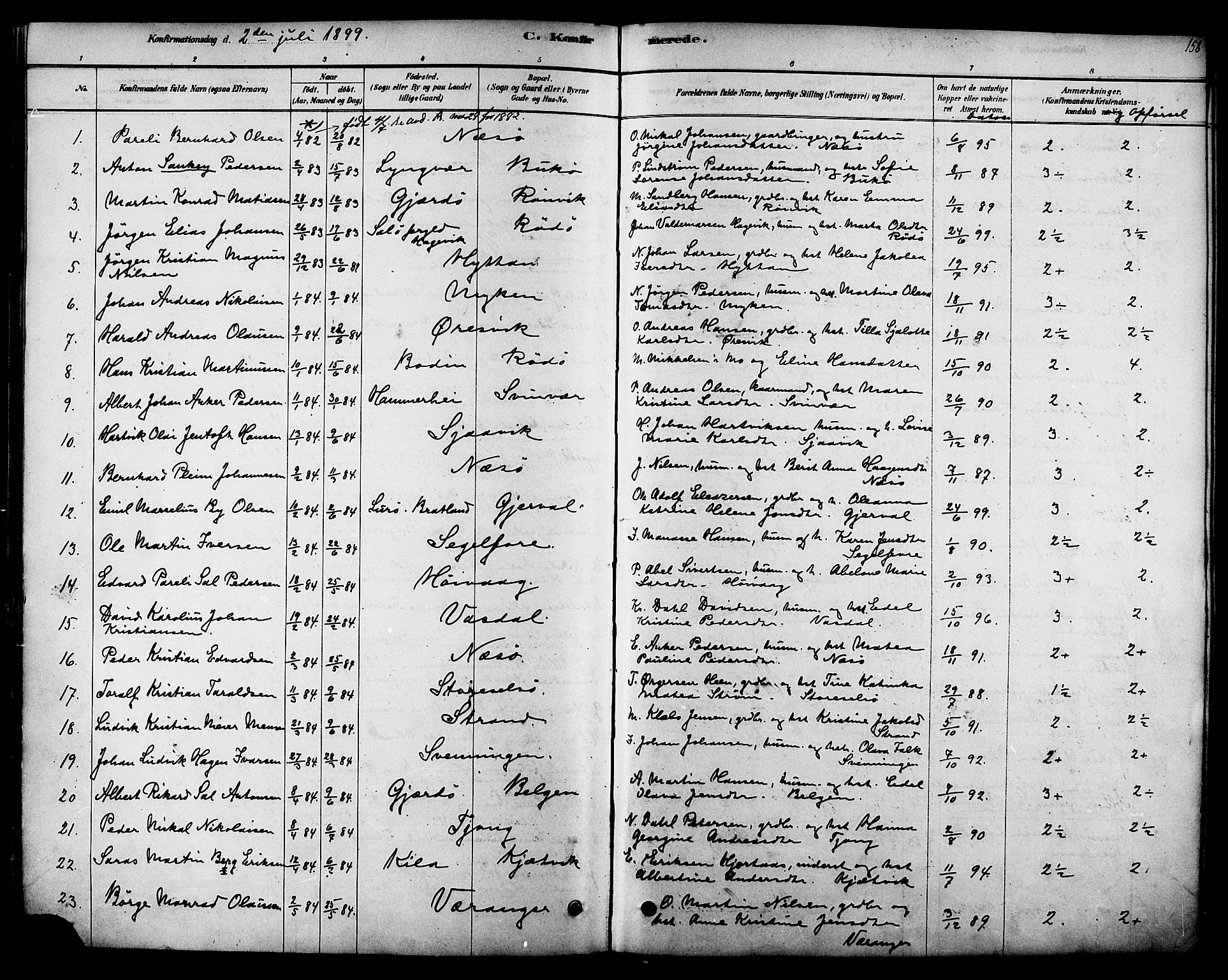 Ministerialprotokoller, klokkerbøker og fødselsregistre - Nordland, SAT/A-1459/841/L0609: Parish register (official) no. 841A12, 1878-1901, p. 158