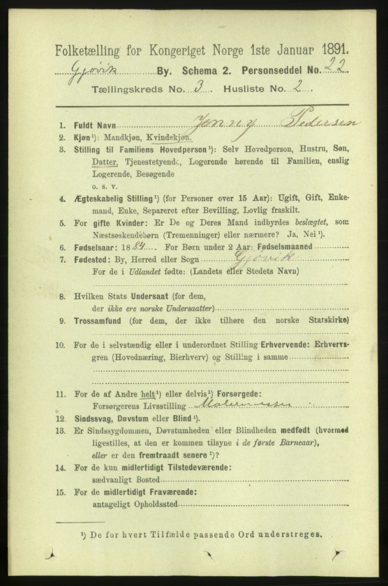 RA, 1891 census for 0502 Gjøvik, 1891, p. 1010