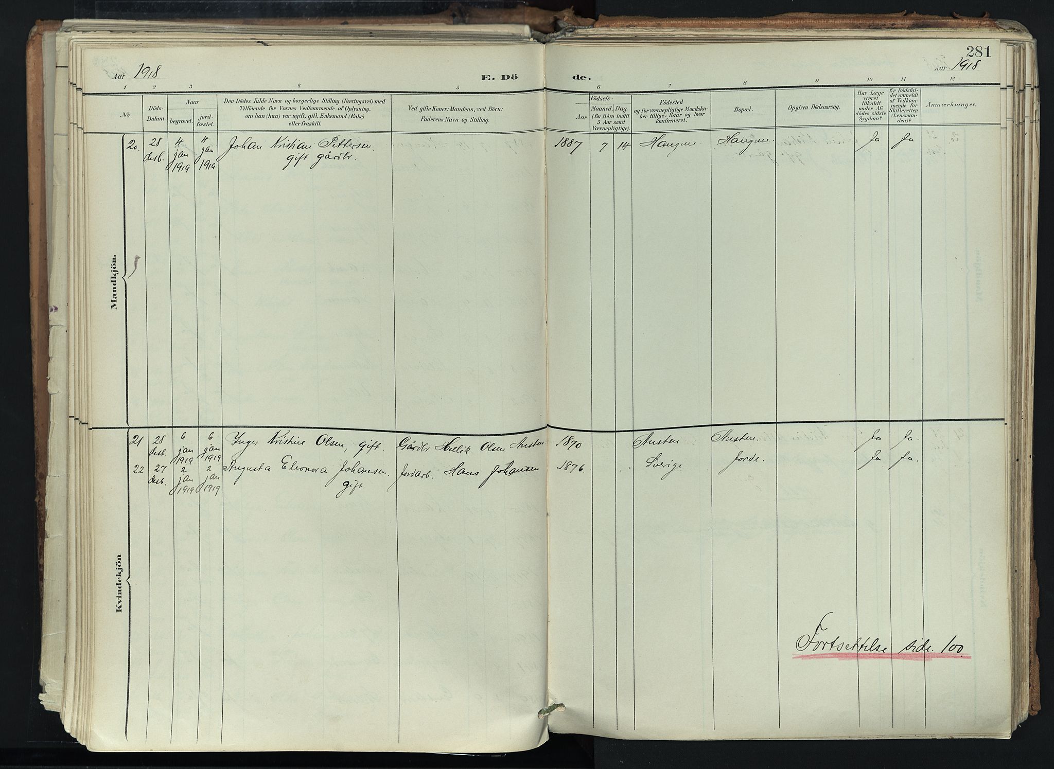 Brunlanes kirkebøker, AV/SAKO-A-342/F/Fc/L0003: Parish register (official) no. III 3, 1900-1922, p. 281