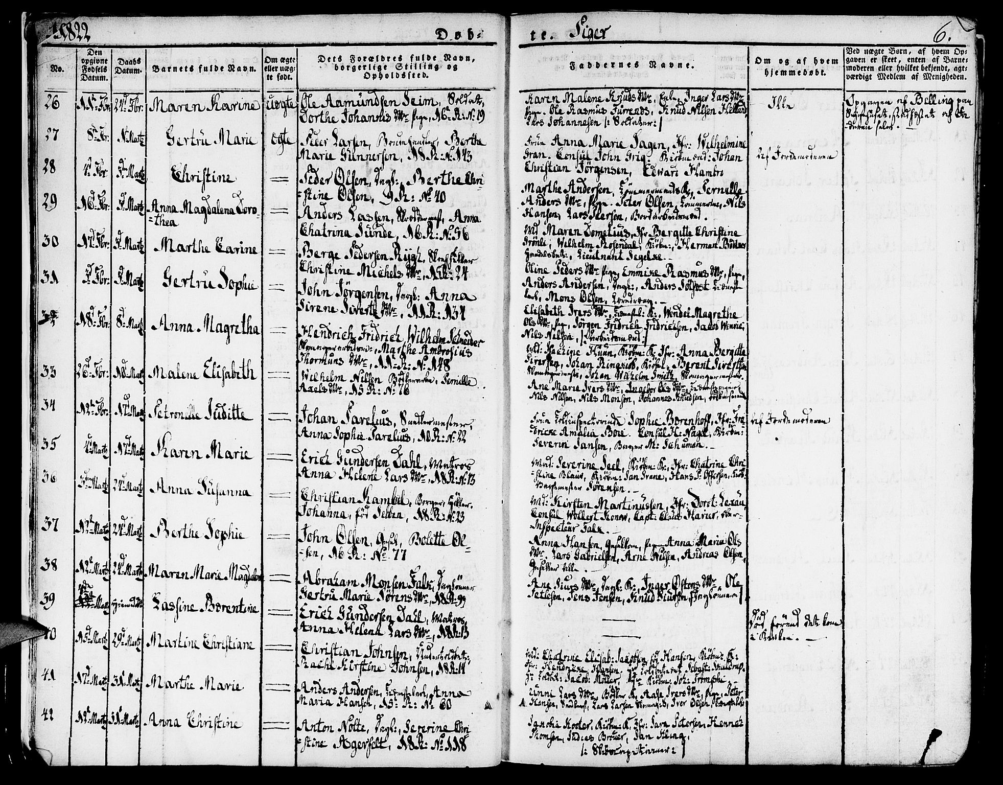 Domkirken sokneprestembete, SAB/A-74801/H/Haa/L0012: Parish register (official) no. A 12, 1821-1840, p. 6