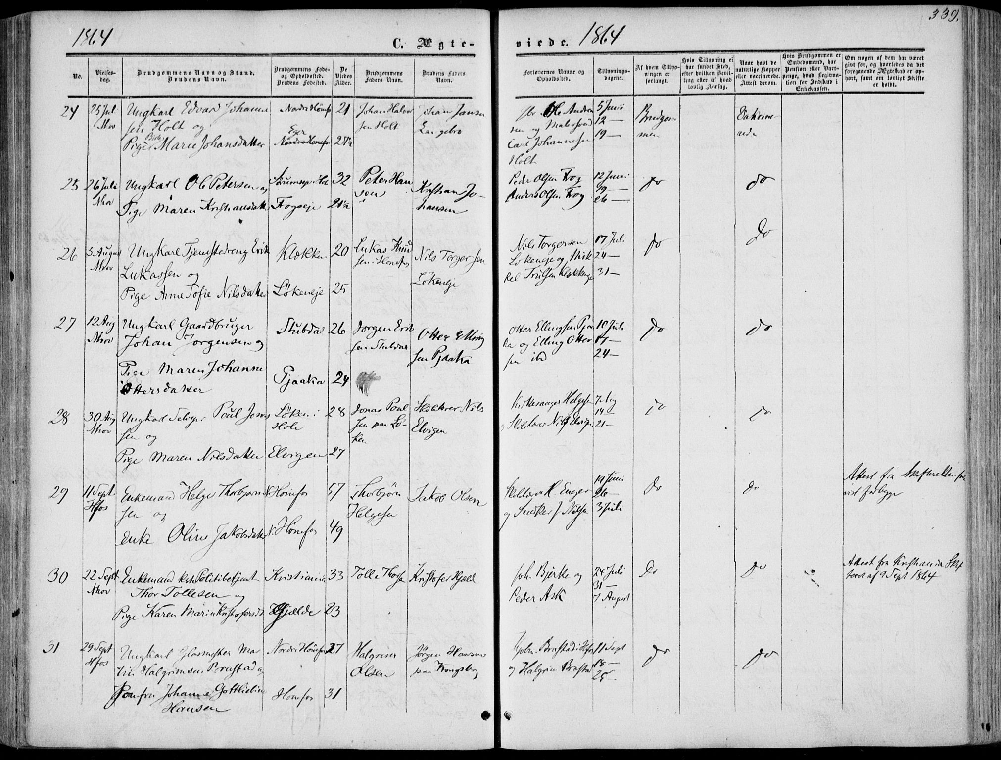 Norderhov kirkebøker, AV/SAKO-A-237/F/Fa/L0012: Parish register (official) no. 12, 1856-1865, p. 339