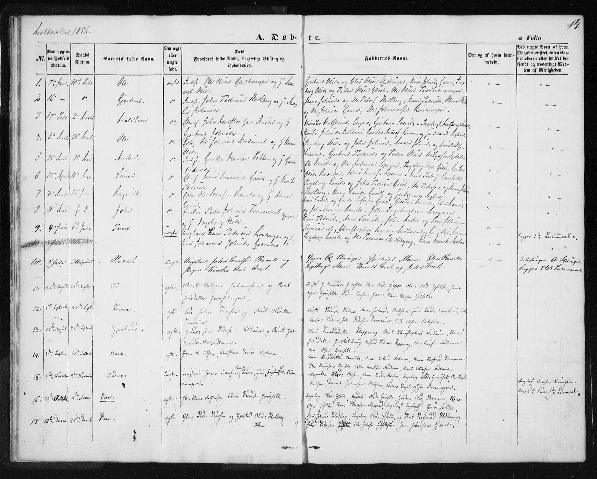 Ministerialprotokoller, klokkerbøker og fødselsregistre - Sør-Trøndelag, AV/SAT-A-1456/685/L0963: Parish register (official) no. 685A06 /1, 1846-1859, p. 14