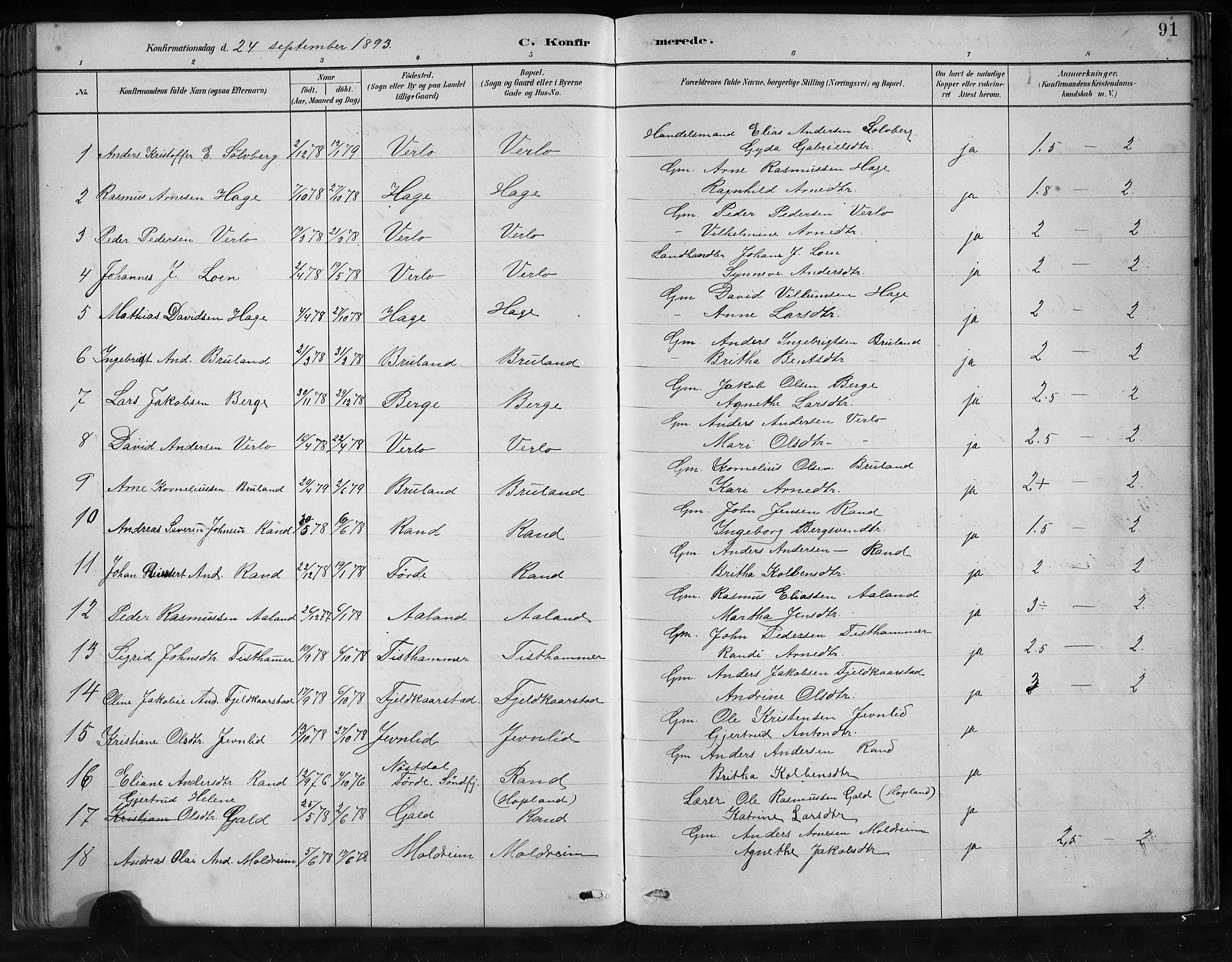 Innvik sokneprestembete, SAB/A-80501: Parish register (copy) no. C 3, 1883-1911, p. 91