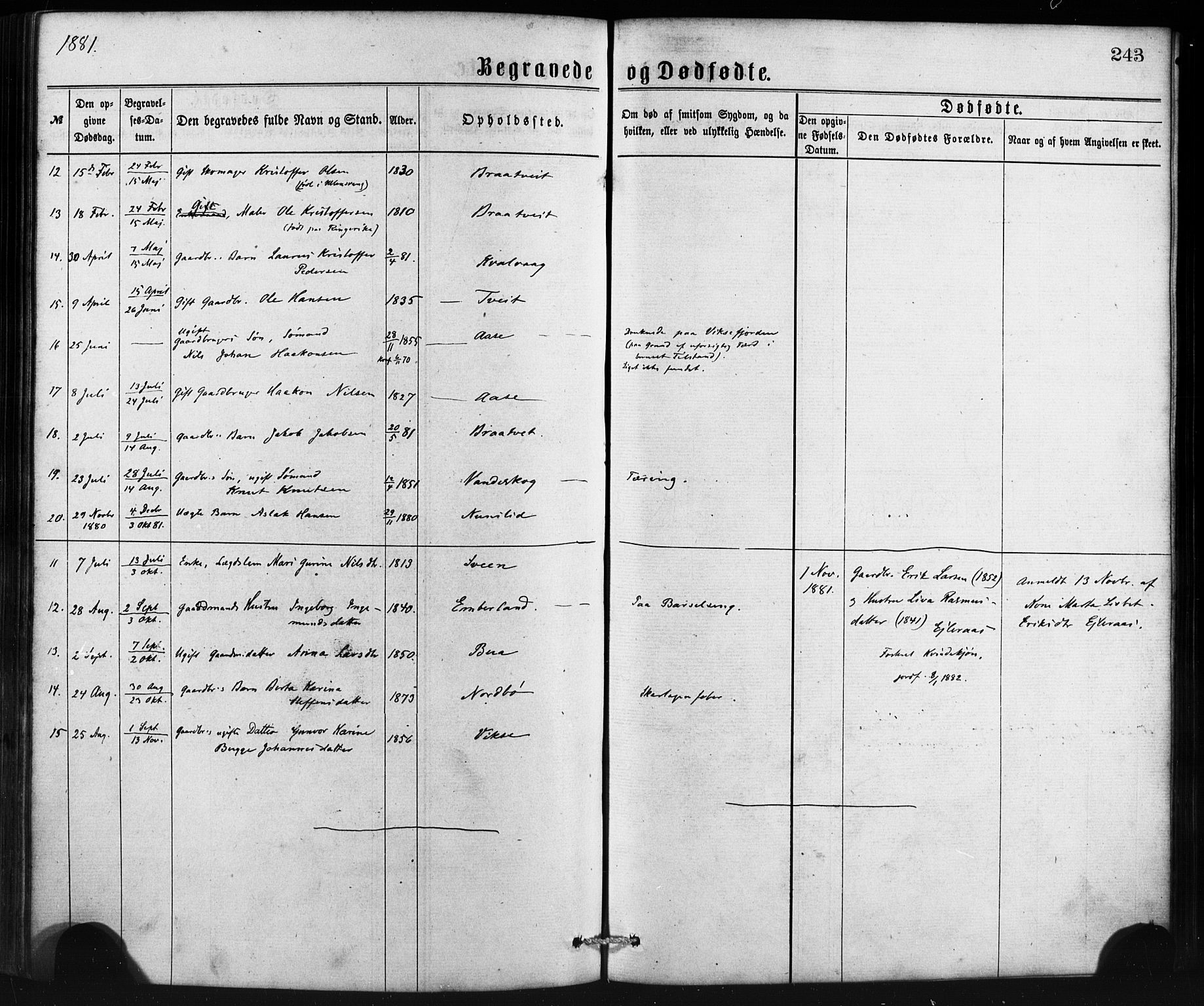 Sveio Sokneprestembete, AV/SAB-A-78501/H/Haa: Parish register (official) no. B 1, 1870-1883, p. 243