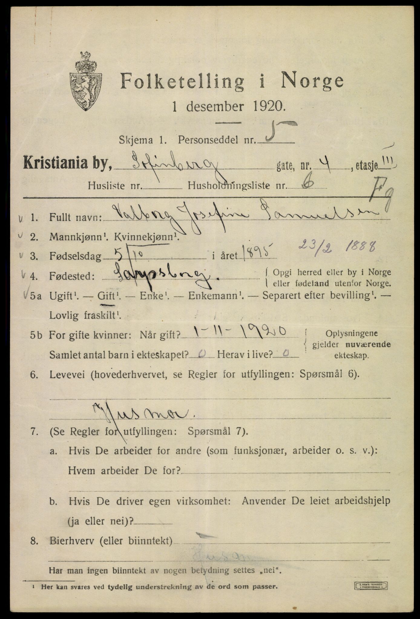 SAO, 1920 census for Kristiania, 1920, p. 522539